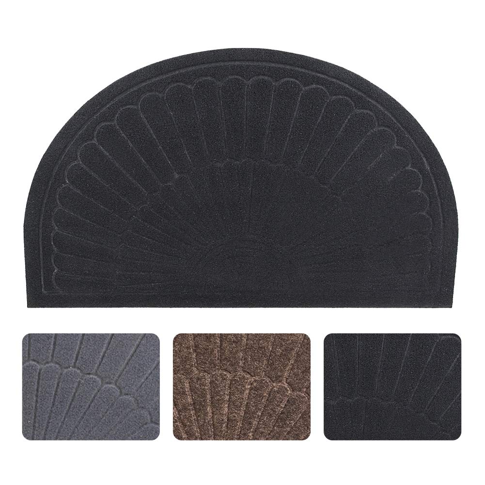 Half Circle Doormat - Non-Slip Indoor/Outdoor Half Moon Rug for Entryway - Black Rubber Welcome Mat for Front Door, Porch & Entrance - Perfect for Home, Apartment & Office Use