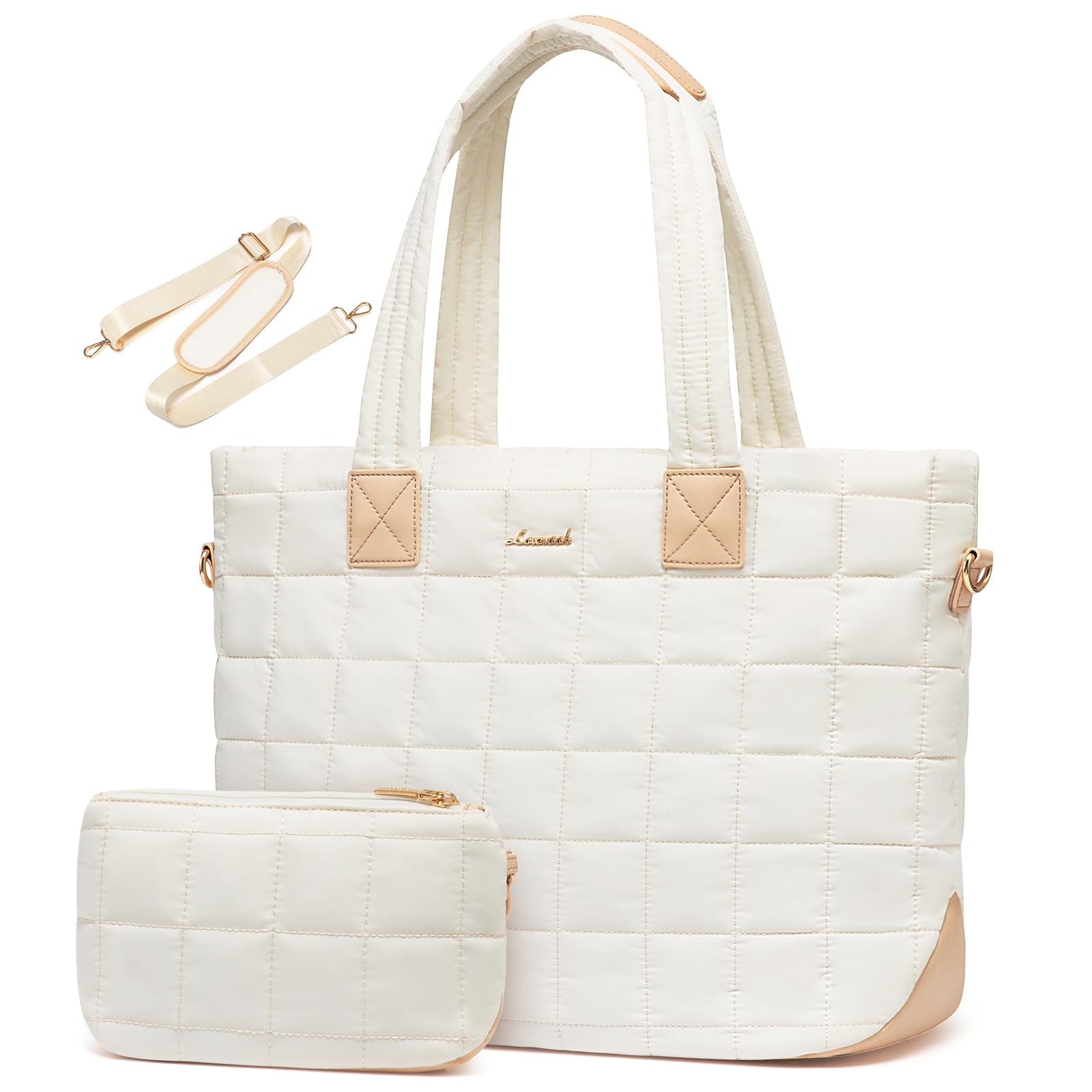 LOVEVOOK Large Puffer Tote Bag for Women - Quilted Zipper Work Bag, Lightweight & Spacious, Perfect for Office, Travel, Shopping & Daily Commute