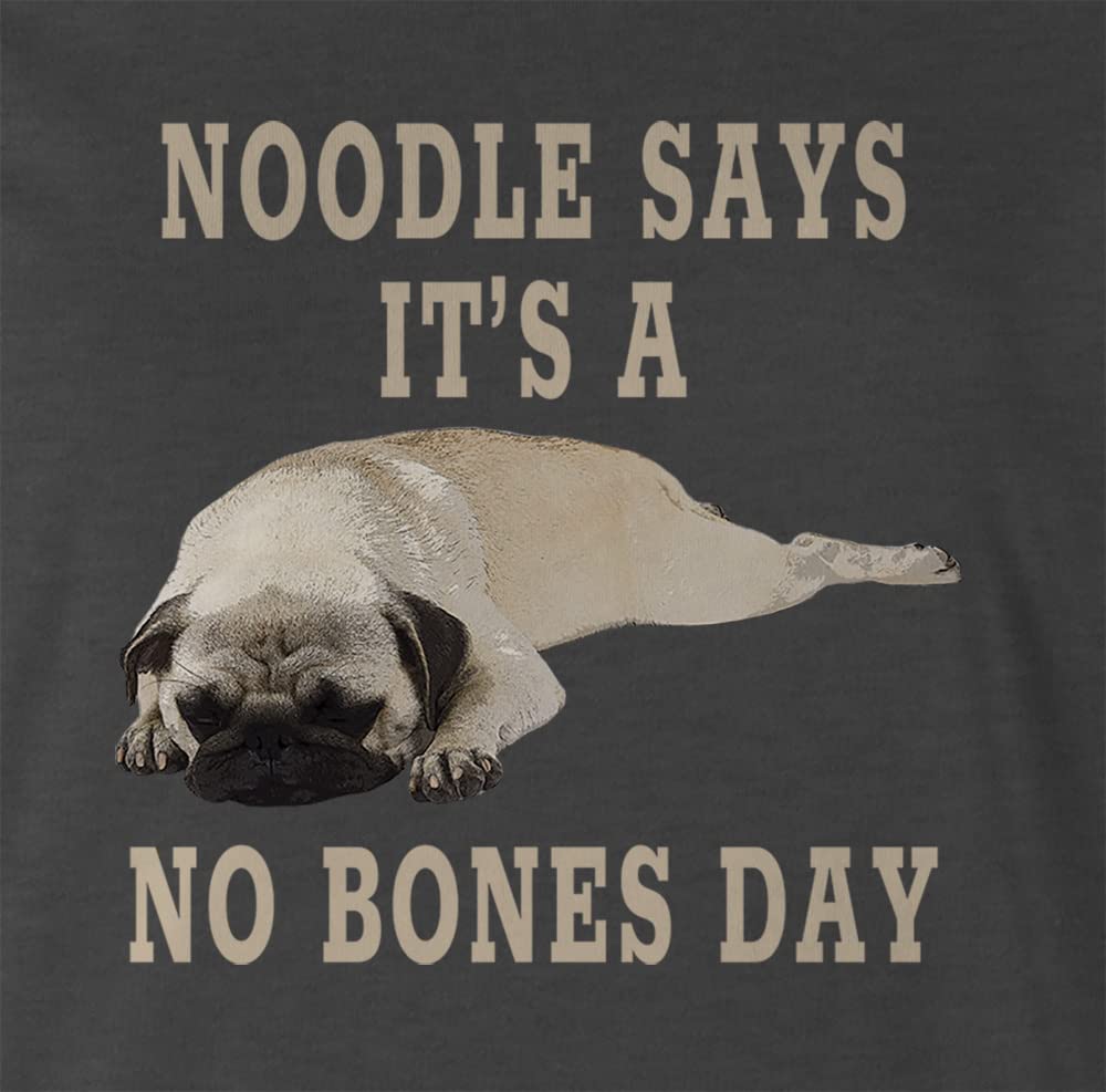 9 Crowns Funny Noodles No Bones Pug T-Shirt - Cute Dog Lover Graphic Tee for Men & Women - Perfect Gift for Pet Owners, Casual Wear & Pug Enthusiasts