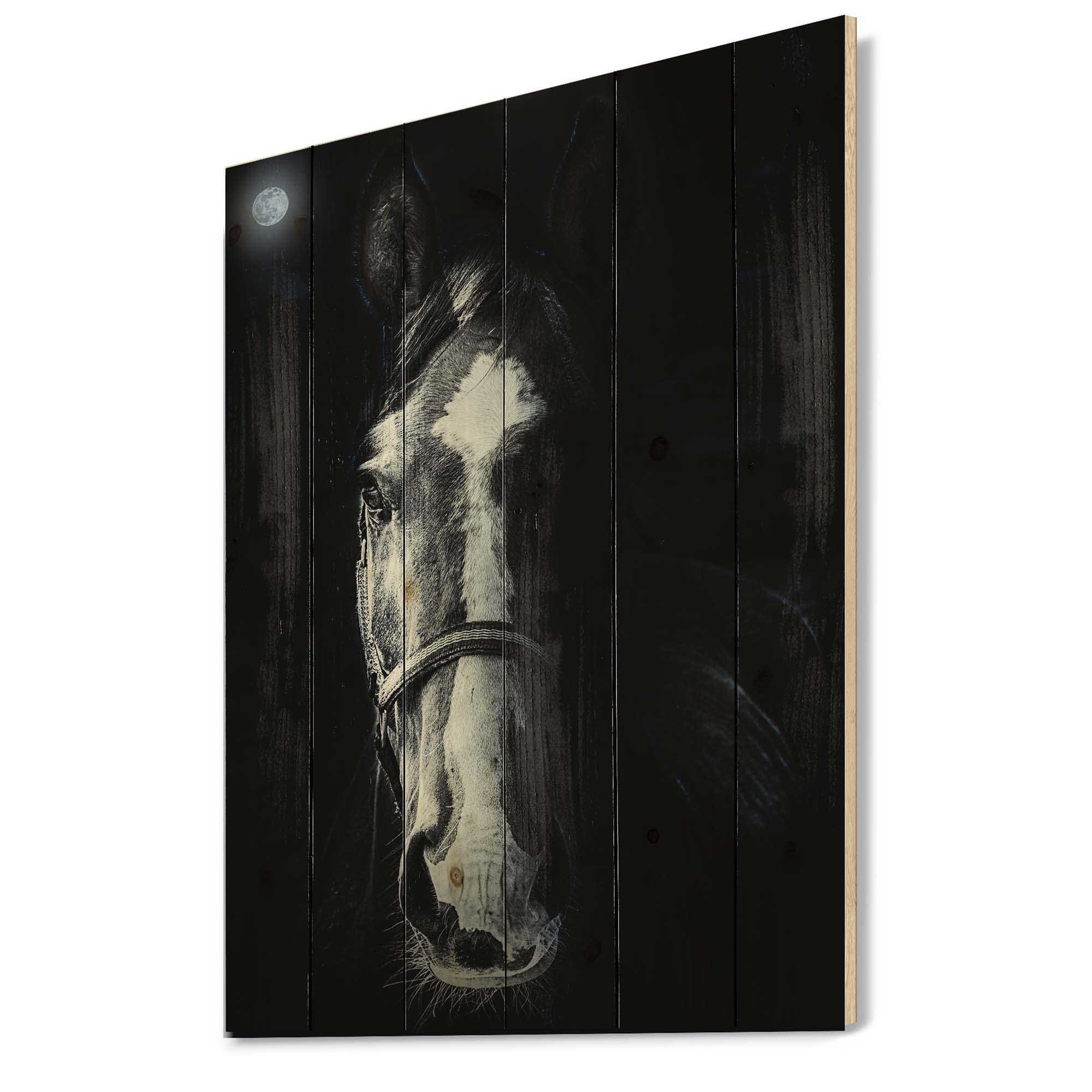 Sinister Farmhouse Horse Staring Wood Wall Decor - Black Large Animal Wall Art Panels Printed on Natural Pine Wood - Perfect for Rustic Home, Cabin & Western Themed Decor