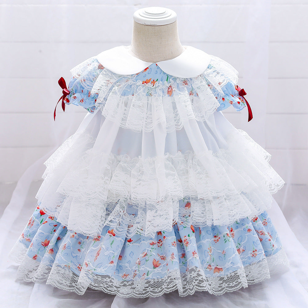 Elegant Baby Girl Birthday Party Dress - Toddler Lolita Lace Floral Princess Gown for Formal Occasions | Perfect for Birthday Celebrations, Photo Shoots & Special Events