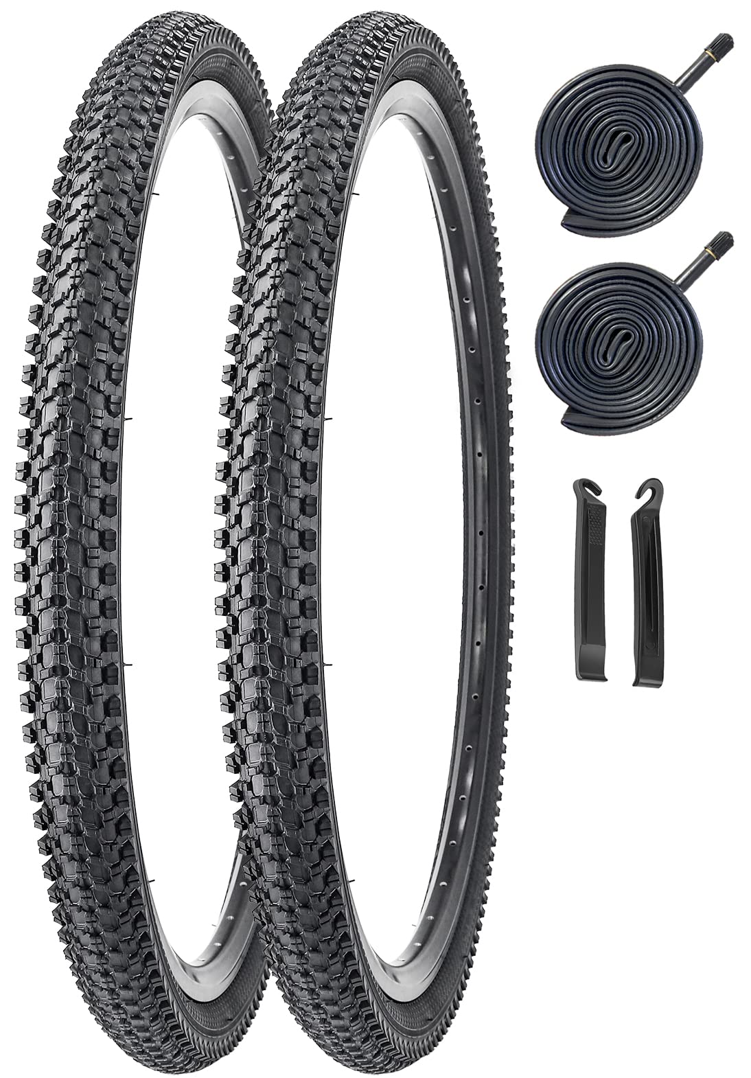 2 Pack Mountain Bike Tires - 24/26/27.5/29 Inch Folding Replacement Tires (1.95-2.125 Inch Width) with Tire Levers - Wire Bead for MTB, Road & Commuter Bikes - Perfect for Trail Riding, Urban Commuting & Off-Road Adventures