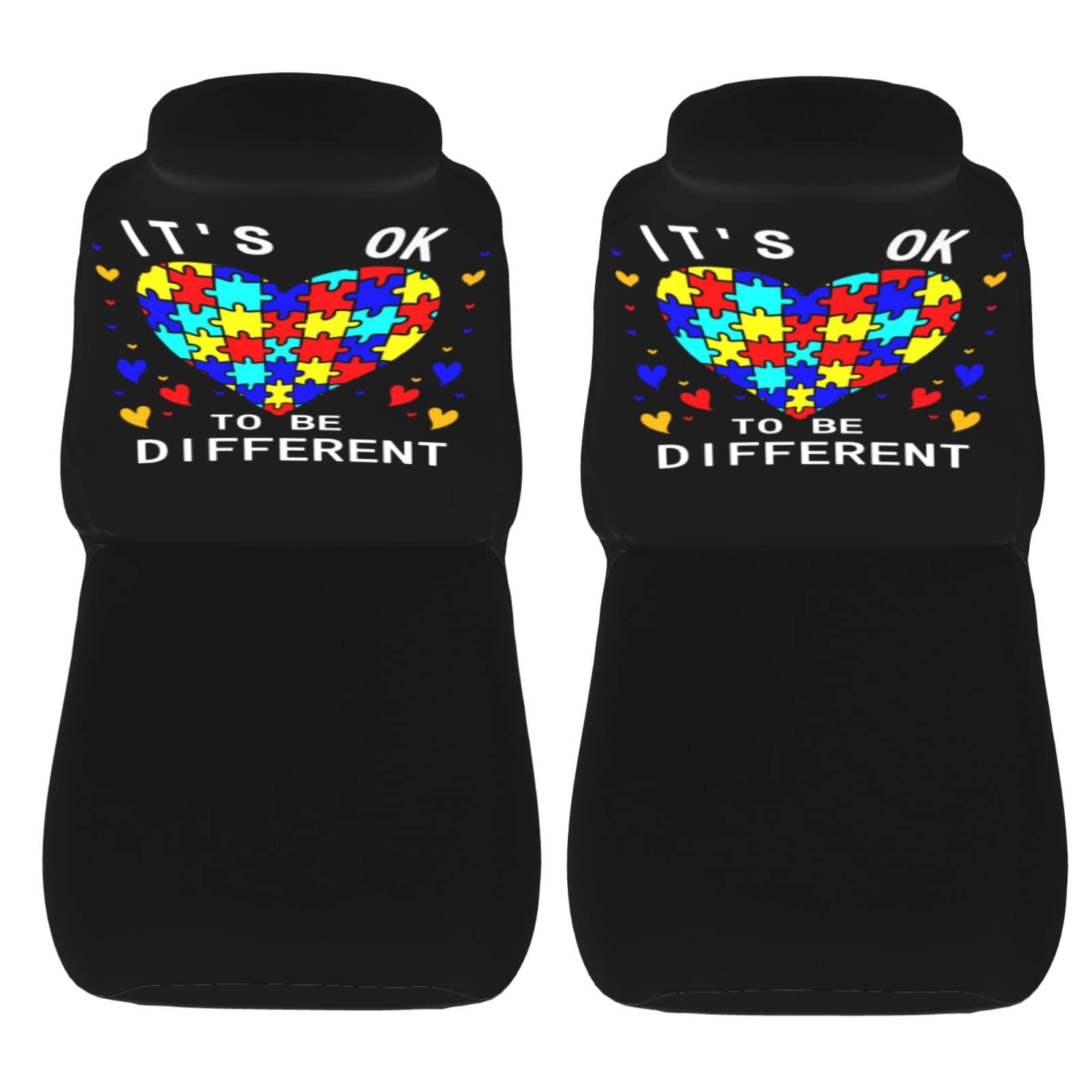 DARLEKS Autism Awareness Car Seat Cover - 'It's Ok to Be Different' Pattern, Universal Fit for Cars, Trucks, Vans & SUVs (2-Piece Set) | Interior Protection & Style Accessory for Daily Commutes, Road Trips & Family Travel