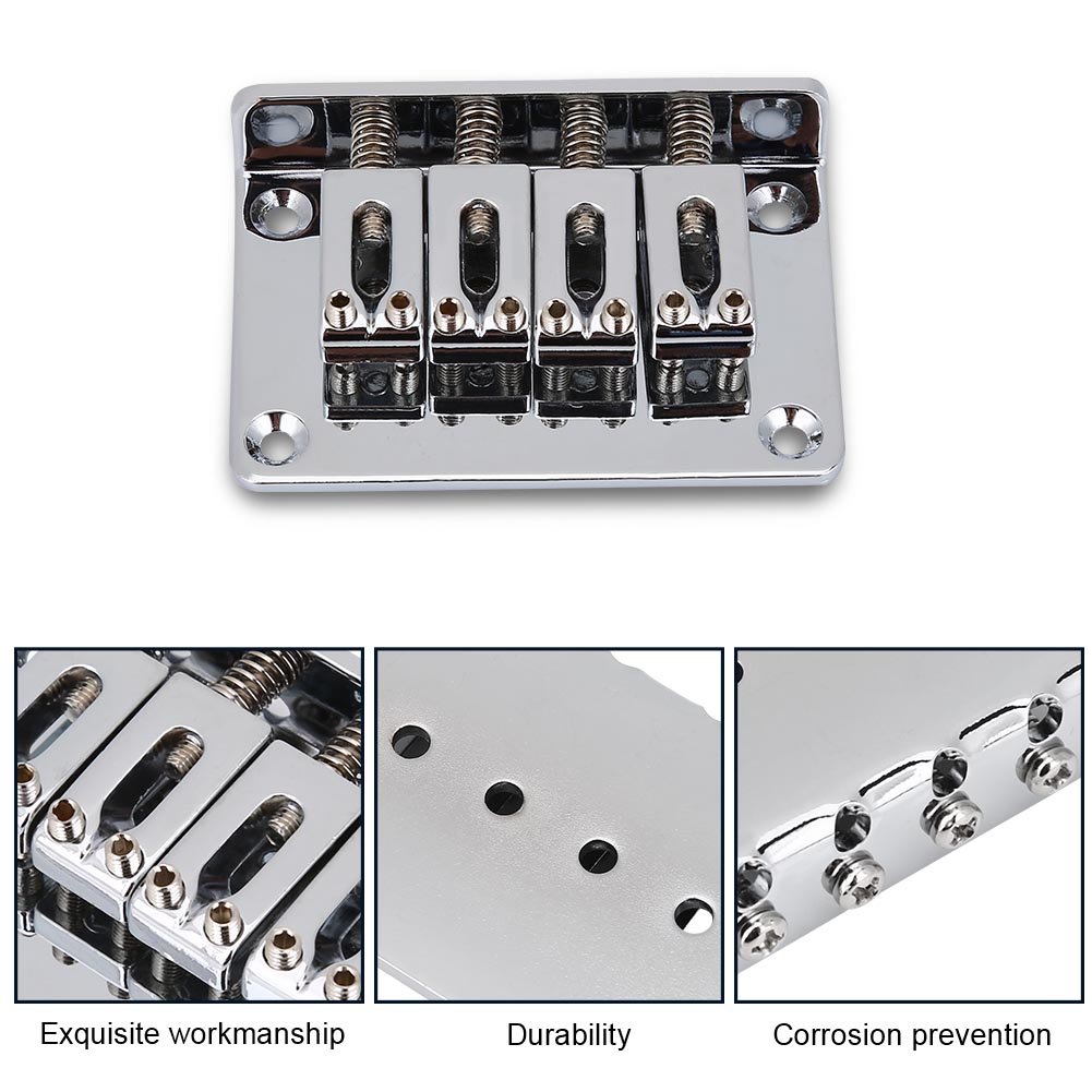 4 String Electric Guitar Bridge - Bnineteenteam Hardtail Metal Fixed Saddle Bridge for Cigar Box Guitar, Bass & Ukulele with Tool Kit | Perfect for DIY Guitar Repair & Upgrades