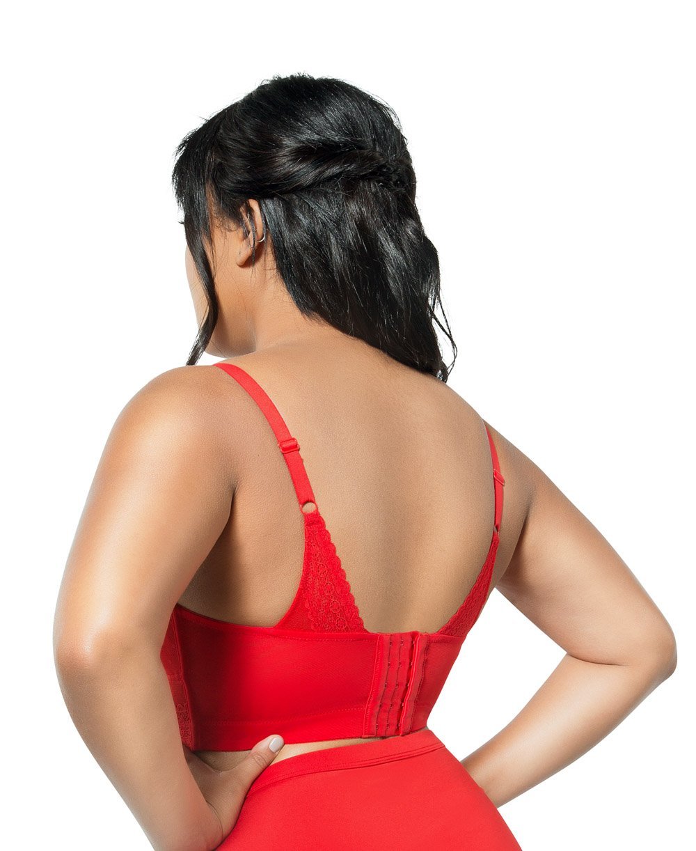 Parfait Mia Dot Wire Free Padded Mesh Bralette - Comfortable Lace Bralette for Women, Racing Red | Perfect for Yoga, Lounge Wear & Everyday Comfort