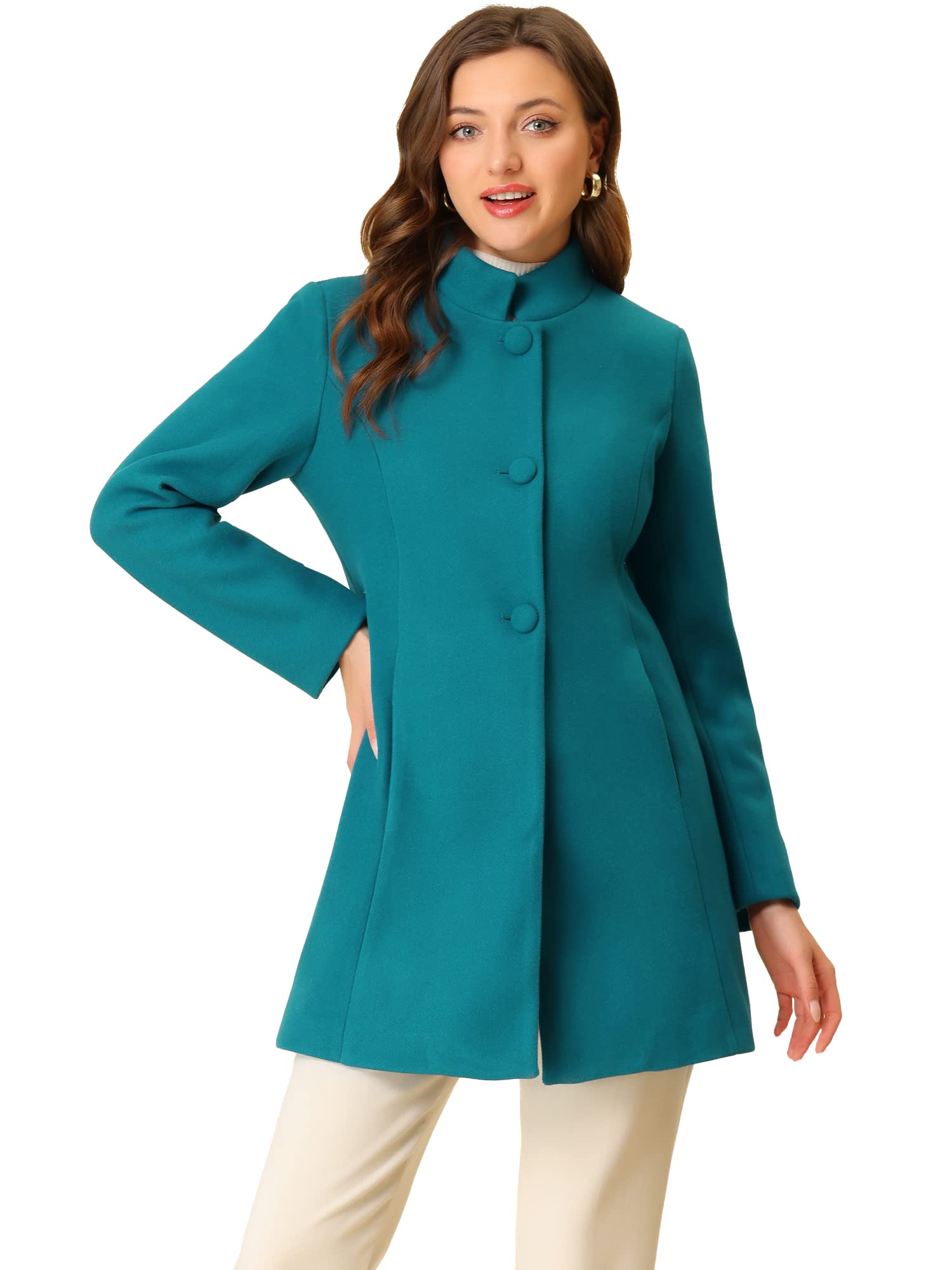 Allegra K Women's Winter Overcoat - Mid-Thigh Length Stand Collar Single Breasted Long Coat for Cold Weather | Perfect for Office, Commuting & Formal Occasions