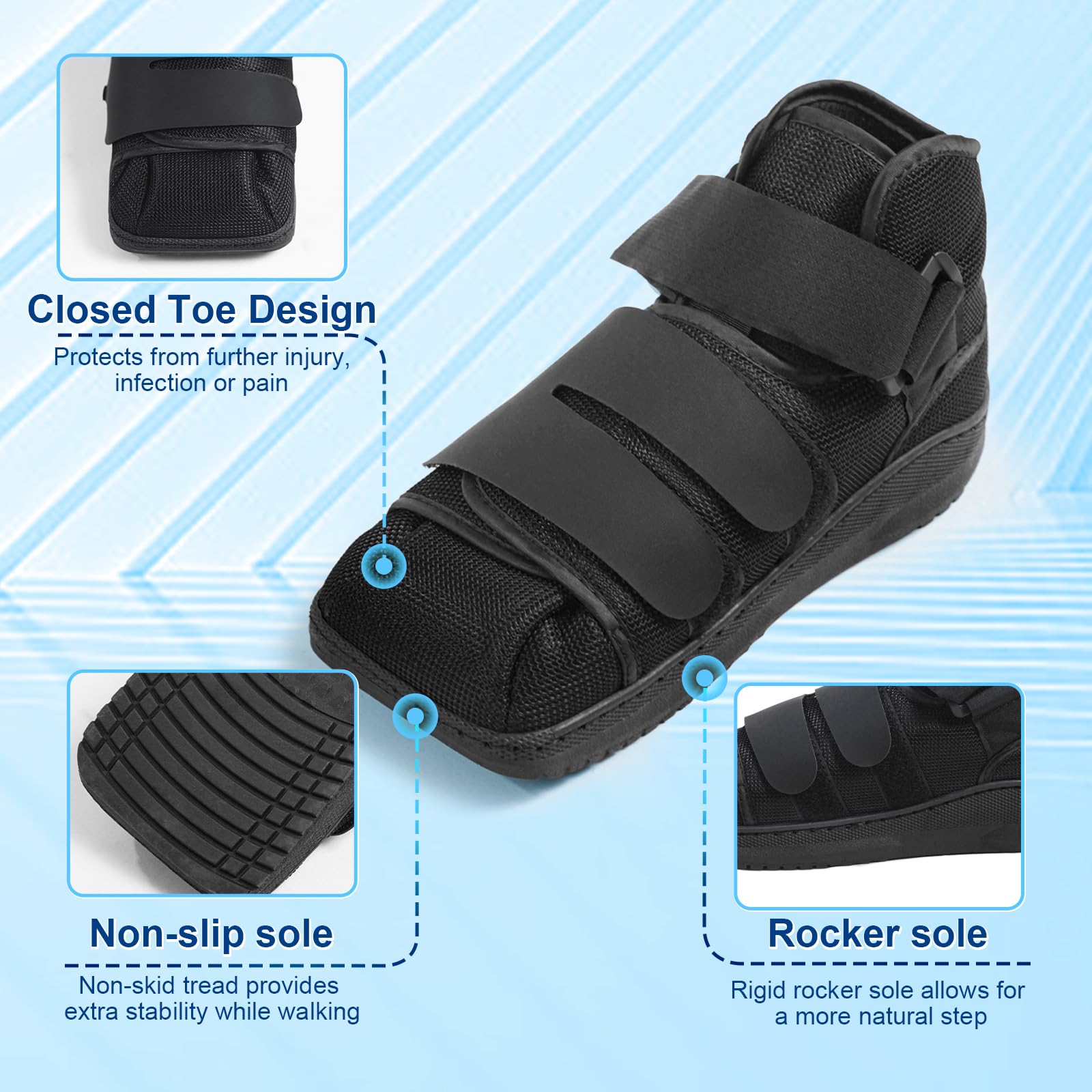 Post Op Shoes for Men & Women - Medical Walking Shoes for Post Surgery, Fracture & Broken Foot Support - Square Toe Design for Comfort & Stability - Ideal for Recovery After Surgery, Injury or Toe Fractures