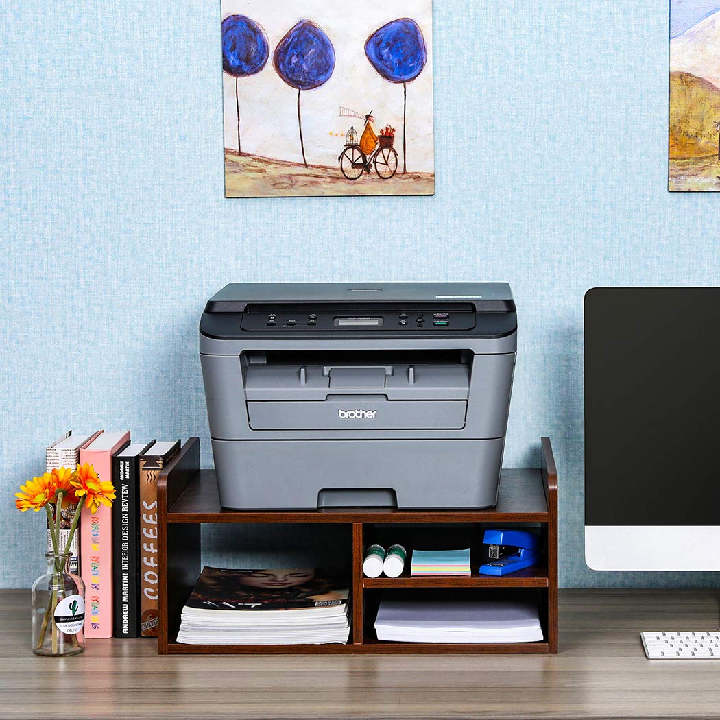 Wooden Printer Stand with Storage - Desktop Paper Organizer for Home & Office - Retro Brown Wood Printer Rack - Perfect for Workspace & Office Organization