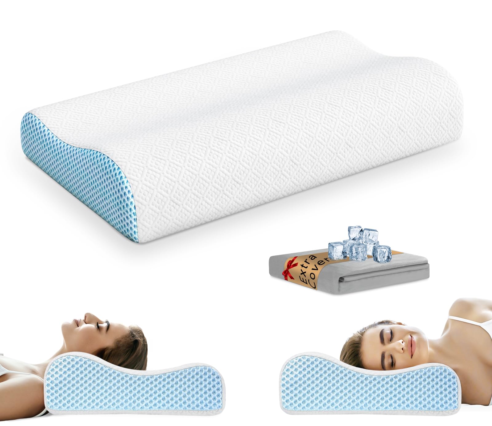 **Queen Size Memory Foam Pillow with Washable Cover - Orthopedic Support for Side, Back & Stomach Sleepers - Ergonomic Design for Neck Pain Relief - Perfect for Home, Travel & Office Use**