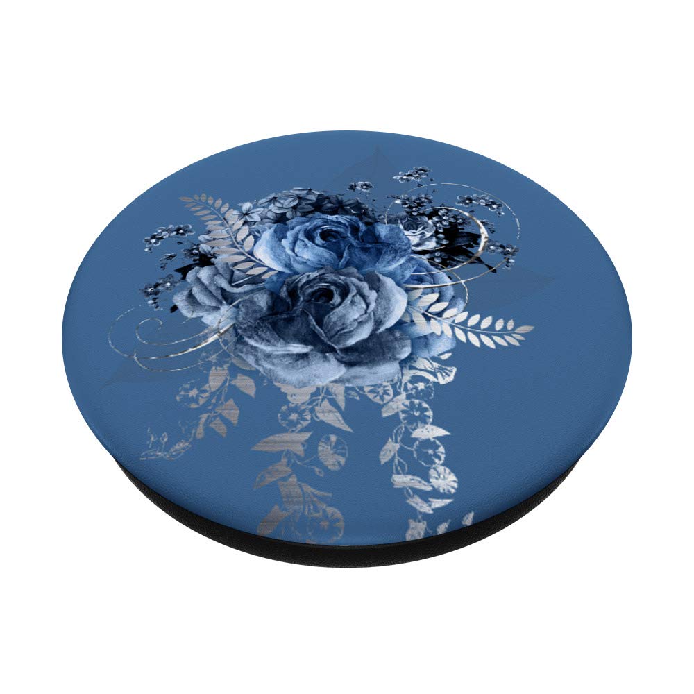 Boho Style Floral Blue Roses Phone Stand - Elegant Blue Rose Design for Desk & Home Decor - Perfect for Office, Bedroom, and Gift Giving