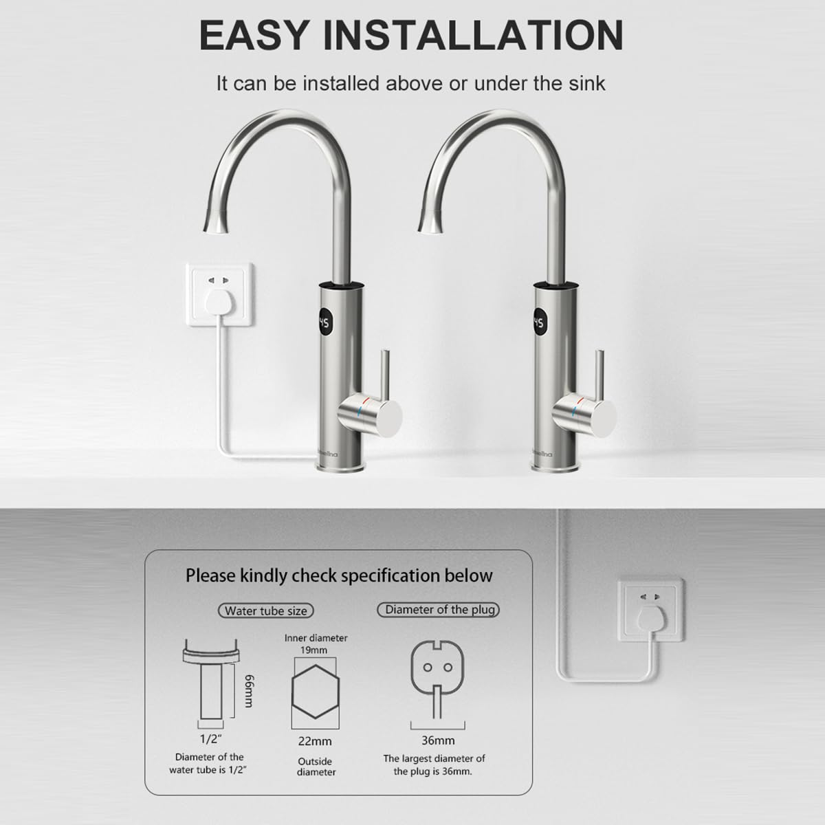 Fast Heating Electric Water Tap with Digital Display - 360° Rotating Stainless Steel Hot & Cold Water Faucet, Tankless Instant Heater for Kitchen & Bathroom (Silver) - Perfect for Instant Tea, Coffee & Hand Washing