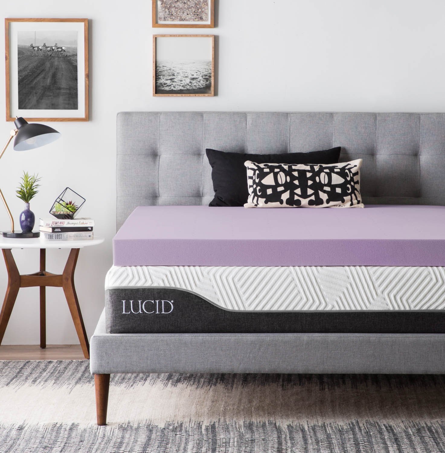 LUCID 4 Inch Lavender Infused Memory Foam Mattress Topper - Ventilated Cooling Design - King Size Bed Topper for Pressure Relief & Better Sleep - Perfect for Hot Sleepers & Back Pain Sufferers