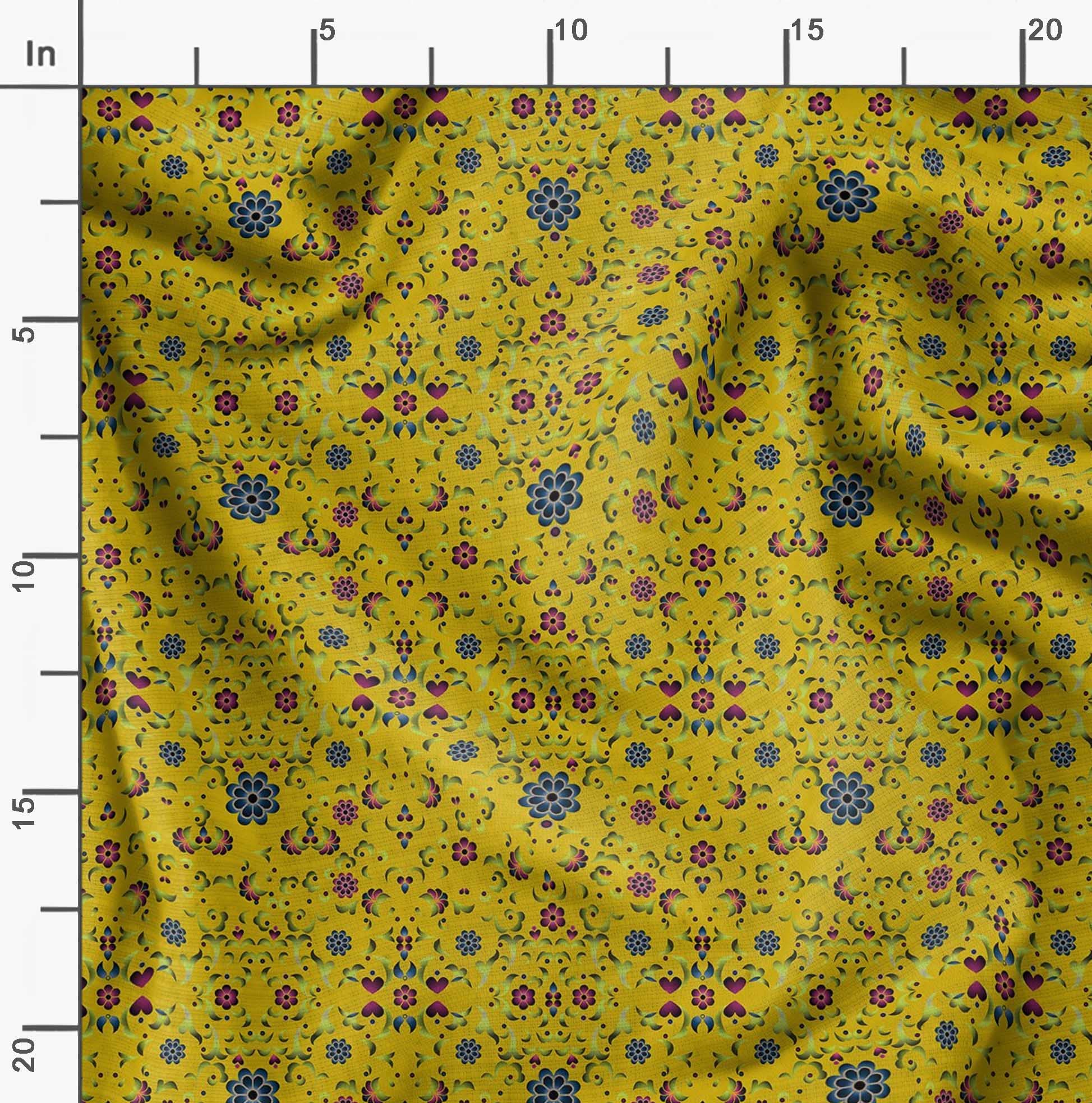 Soimoi Velvet Yellow Fabric by The Yard - 58 Inch Wide Floral Leaves Panel Material - Decorative Printed Fabric for Drapes, Curtains, Home Decor & DIY Crafts
