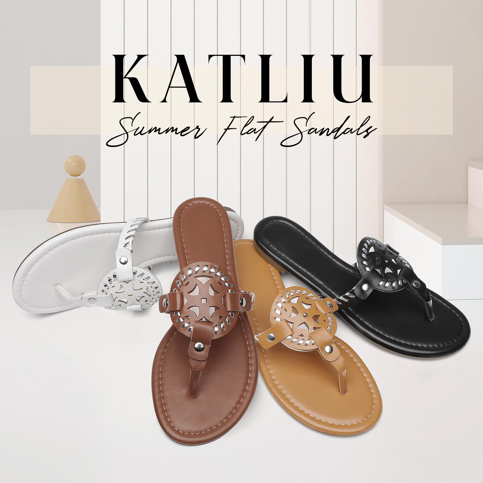 Katliu Women's Flat Sandals - Comfortable Flip Flop Thong Sandals for Summer | Cute Dressy Beach Sandals for Women | Perfect for Vacation, Poolside & Casual Outings