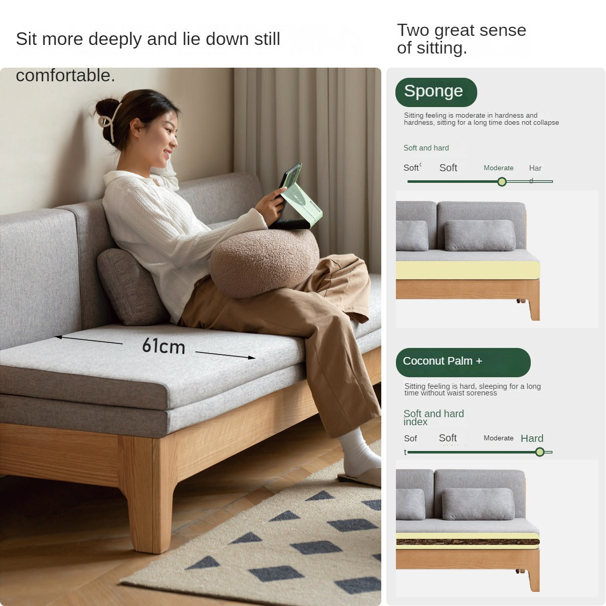 Oak Solid Wood Sleeper Sofa - Convertible Sofa Bed for Small Spaces, Guest Room & Living Room | Durable & Stylish Furniture for Home & Office
