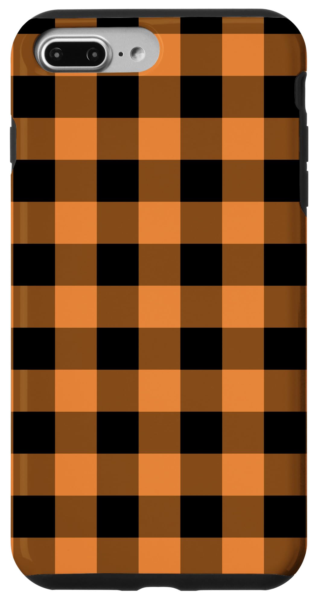 iPhone 7 Plus/8 Plus Case - Orange and Black Gingham Buffalo Check Plaid Checkered Design - Durable Protection for Everyday Use