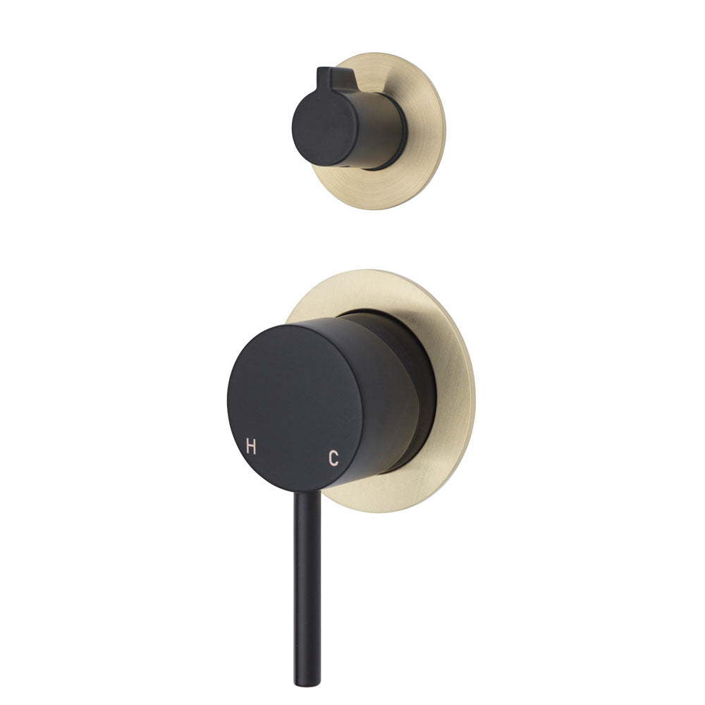 Fienza Kaya Small Round Plate Wall Diverter Mixer - Matte Black Finish | Bathroom & Kitchen Faucet for Modern Homes | Perfect for Sink, Vanity, and Utility Areas