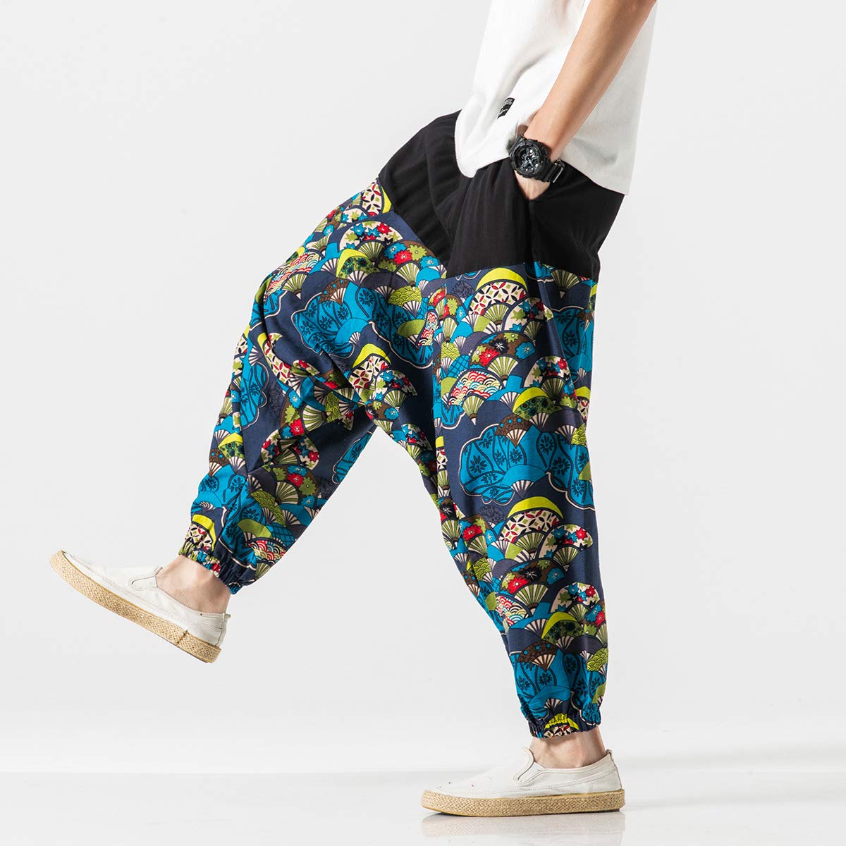Seidarise Men's Harem Pants - Drop Crotch Lounge Pants, Plus Size Genie Pants for Yoga, Jogging & Casual Wear - Comfortable Balloon Pants for Meditation, Travel & Relaxation