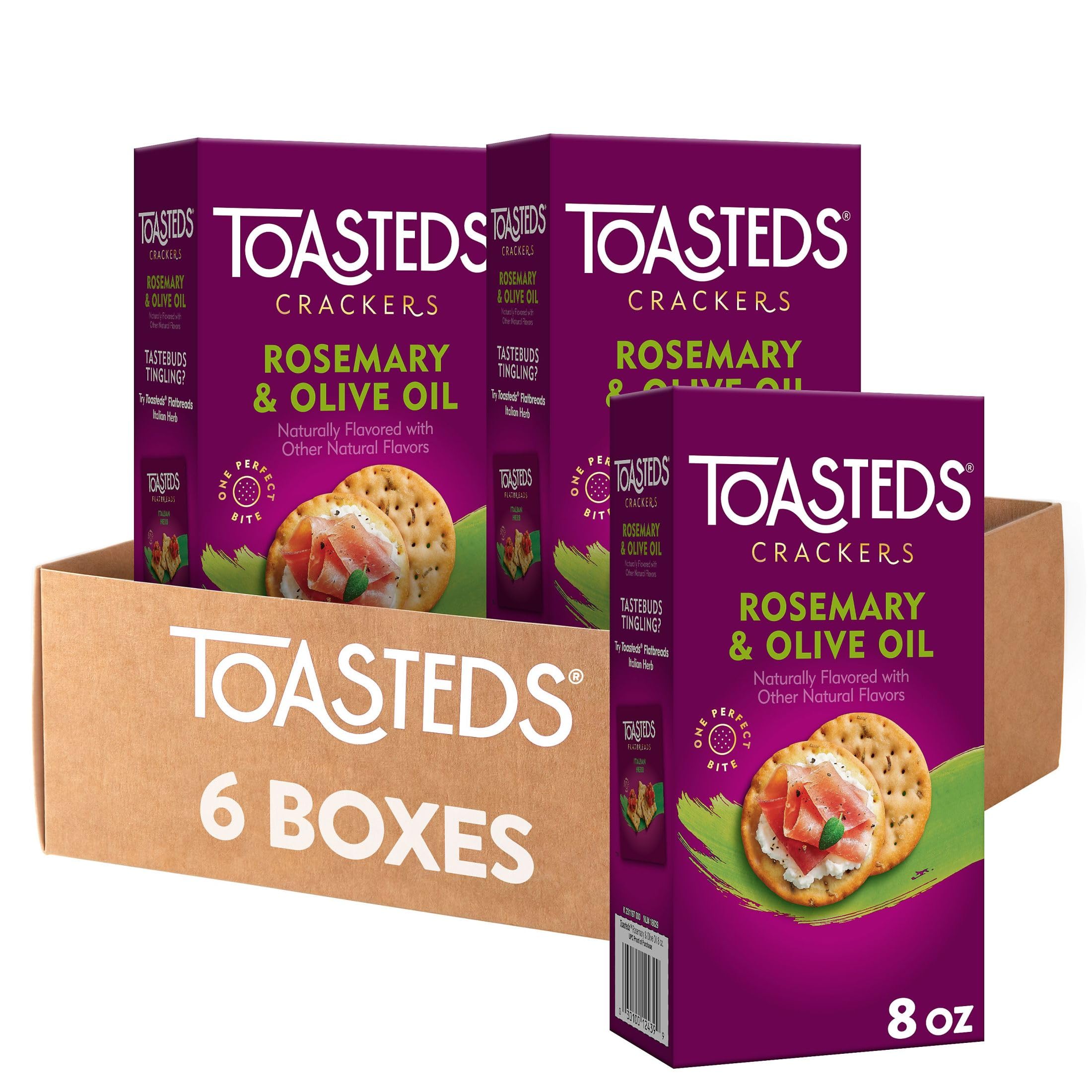 Toasted Rosemary & Olive Oil Crackers - 6 Pack | Party Snacks, Lunch Box Treats, Gourmet Appetizers for Entertaining, Picnics & Office Snacking