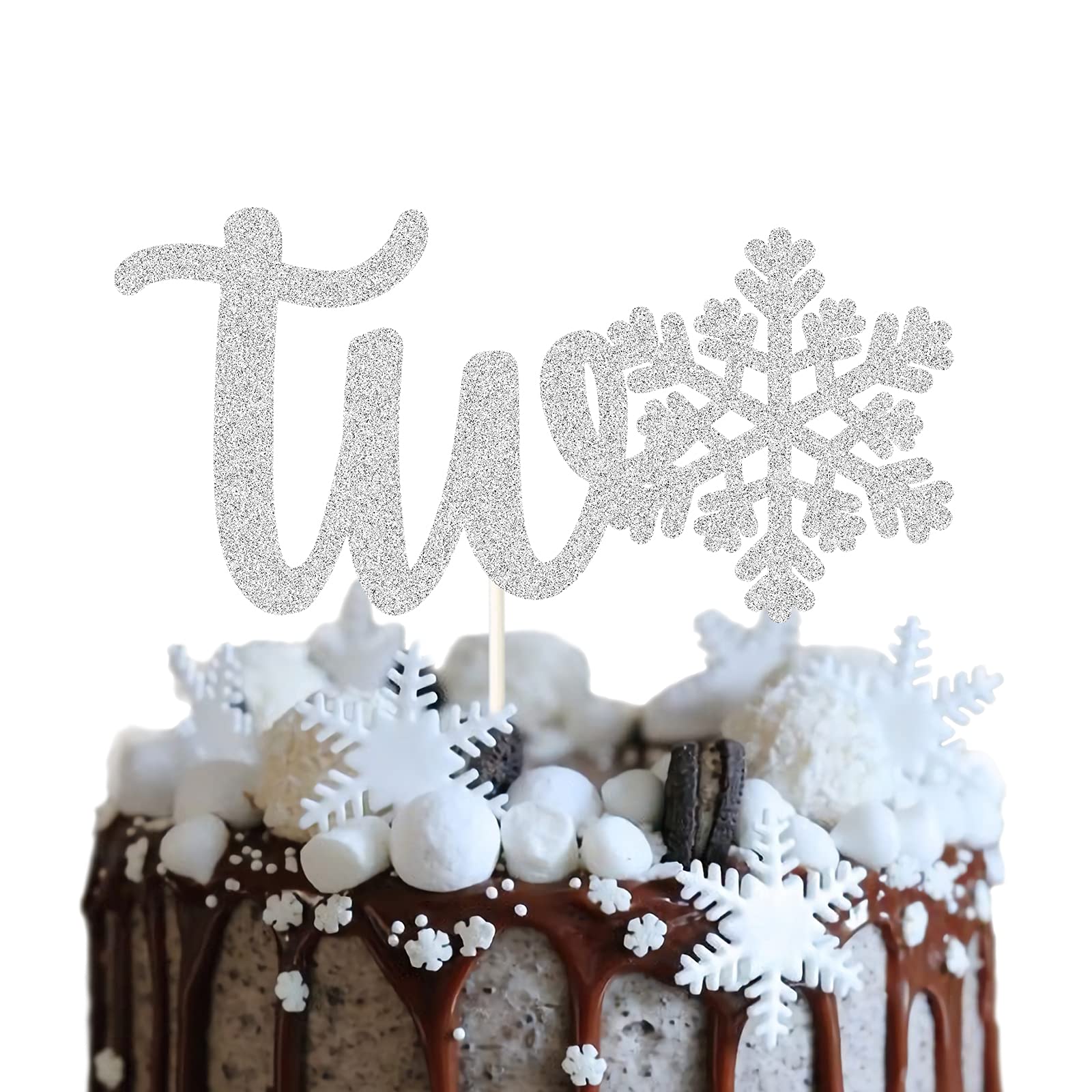 Shining Silver Snowflakes Cake Topper - Frozen Themed 2nd Birthday Winter Wonderland Snow Cake Decor - Princess Happy Birthday Party Decoration for Cakes, Cupcakes & Desserts | Perfect for Winter Birthdays, Frozen Parties & Holiday Celebrations