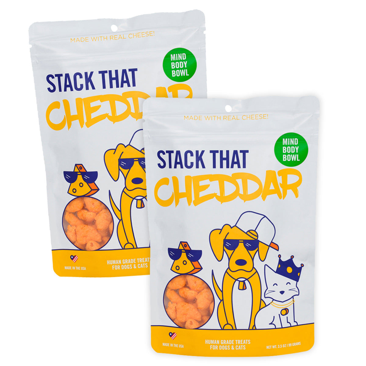 Premium Stack That Cheddar Cheese Dog & Cat Treats 2 Pack - Natural Protein Snacks for Pets - Perfect for Training Rewards & Mealtime Toppers