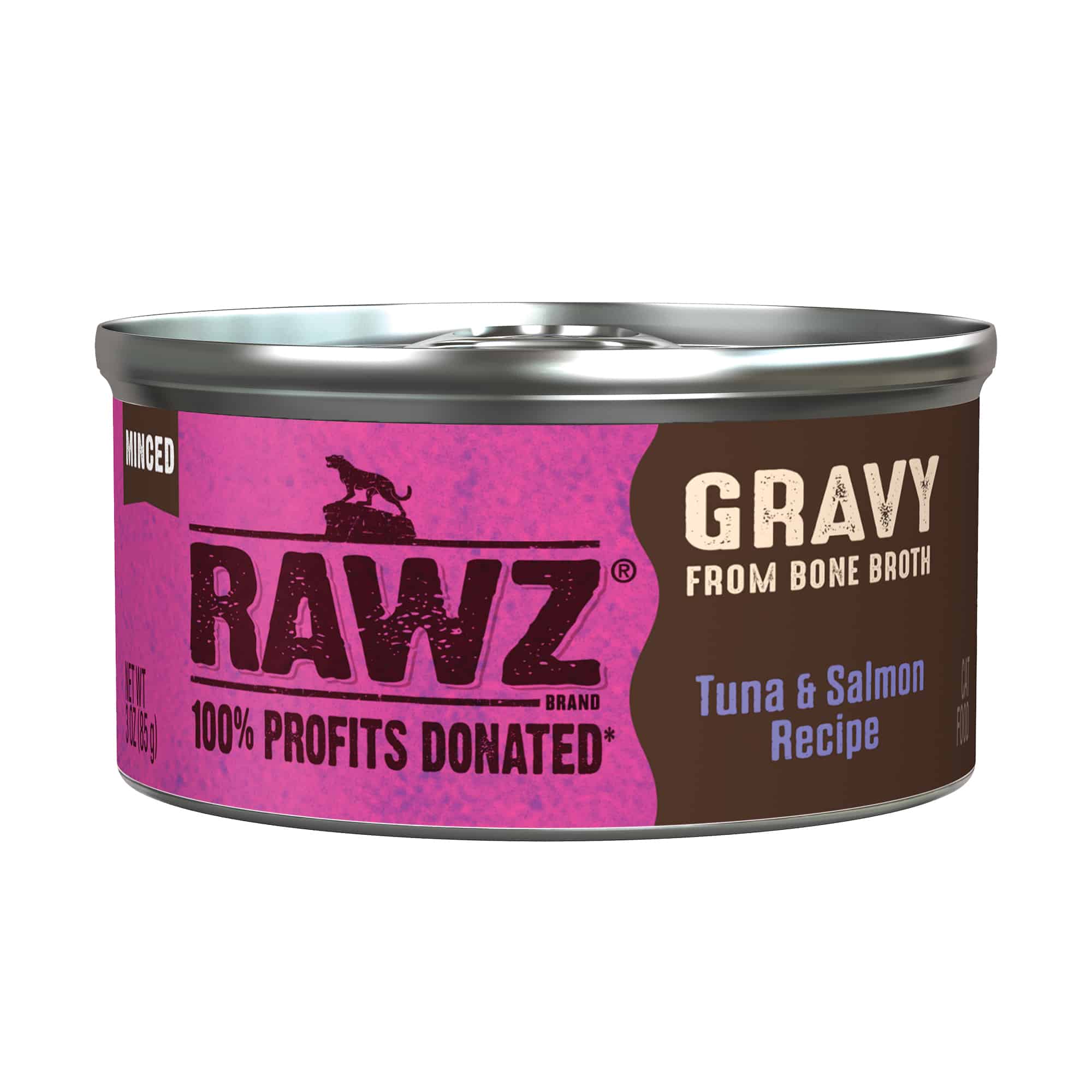Premium Rawz Gravy Minced Tuna & Salmon Wet Cat Food - Grain-Free, High Protein, 5.5oz Can - Perfect for Adult Cats & Kittens at Mealtime or as a Tasty Treat