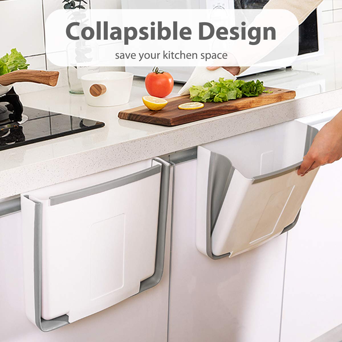 AYADA Collapsible Hanging Trash Can - 2.9 Gallon Foldable Plastic Waste Bin with Garbage Bag for Kitchen, RV, Cabinet Door & Counter - Space-Saving Solution for Small Spaces & Easy Disposal