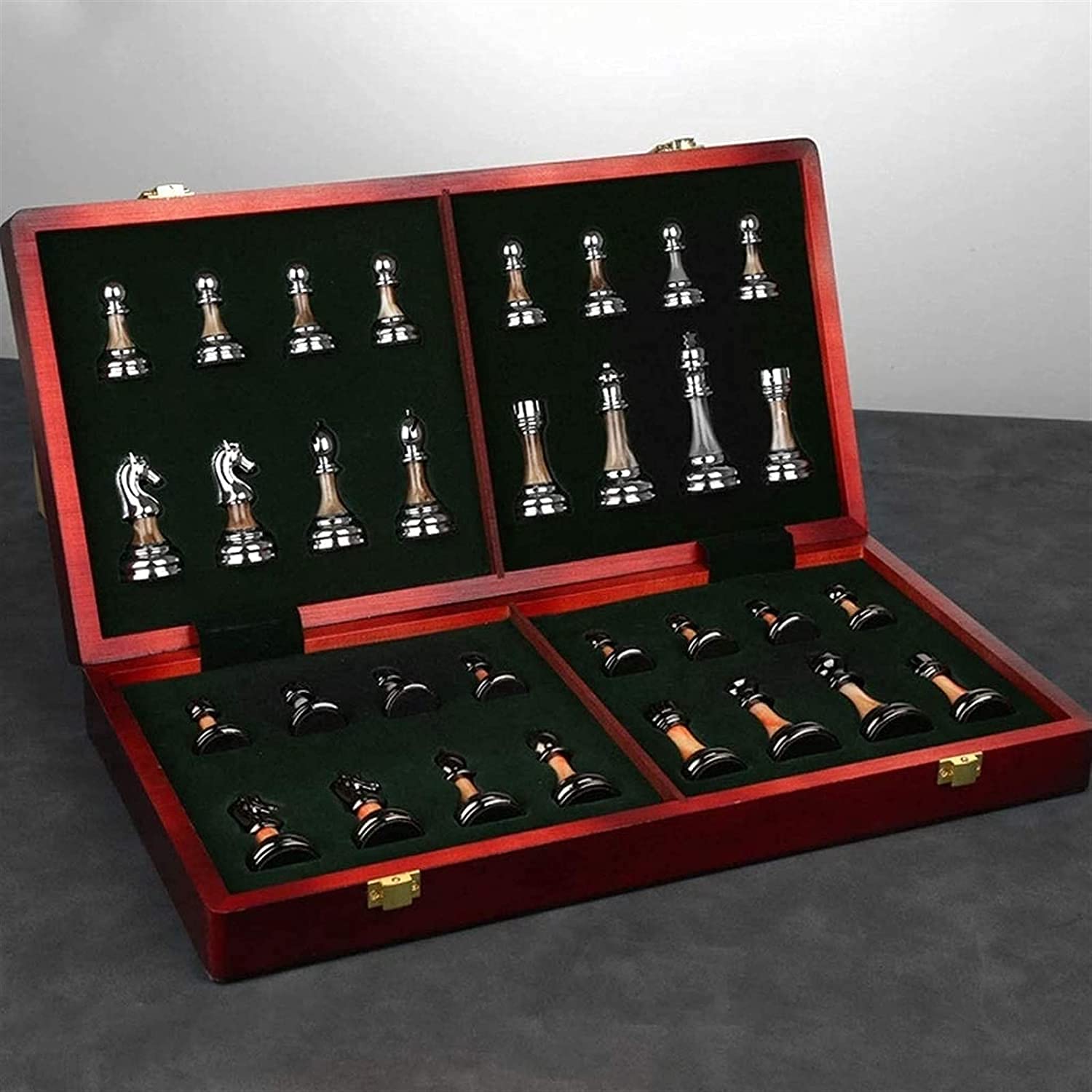 Premium Wooden Chess Set with Folding Board & Handcrafted Pieces - International Standard Metal Chess Game for Adults & Kids - Perfect for Home, Office, Travel and Family Game Nights