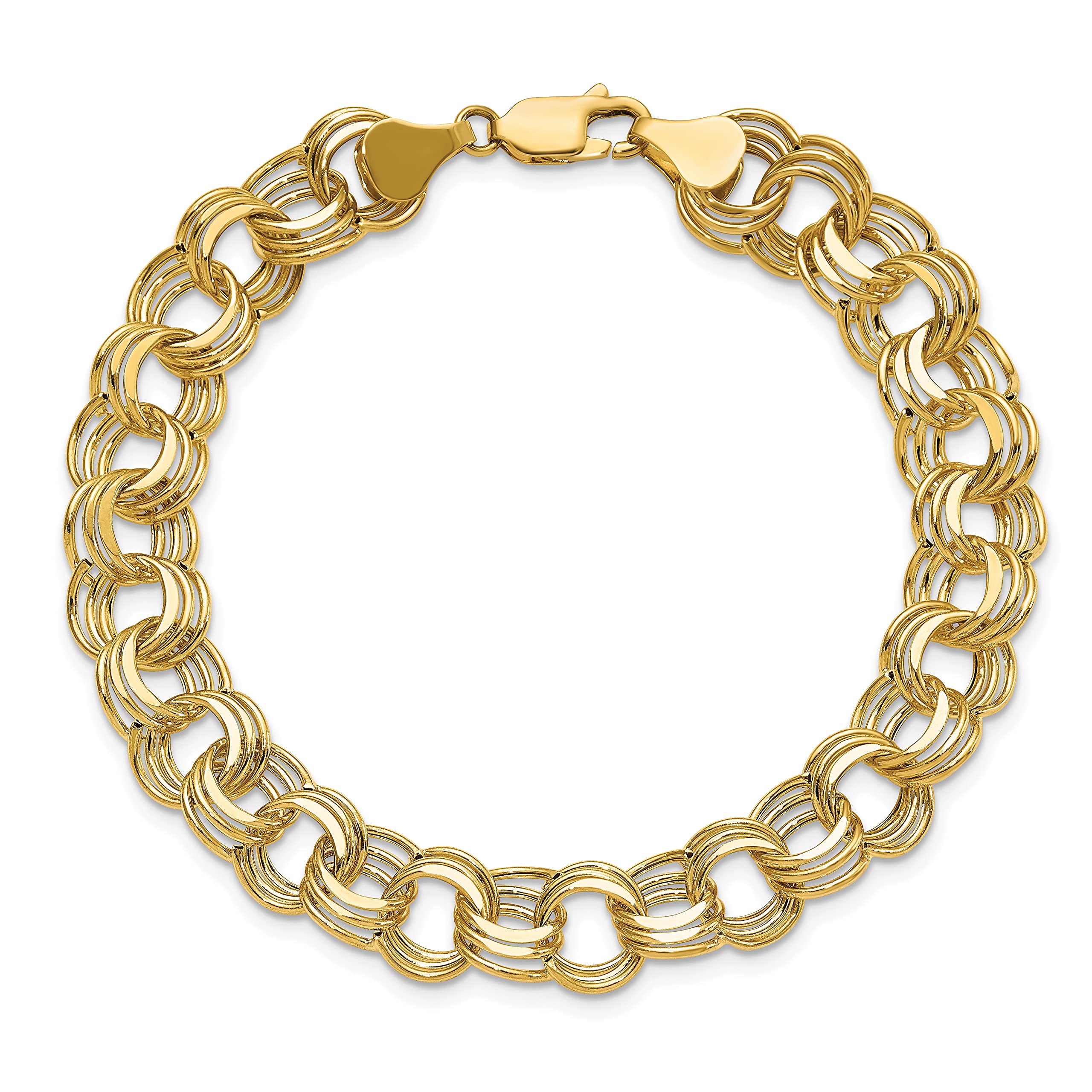 14K Solid Yellow Gold Triple Link Chain Charm Bracelet for Women | IceCarats Lite 9.5 | Elegant Jewelry Gift for Birthday, Anniversary & Special Occasions
