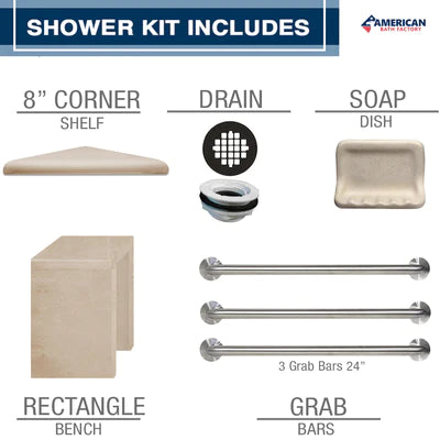 Freedom Zero Tuscany Desert Sand 60-Inch Alcove Stone Shower Enclosure Kit - Waterproof Bathroom Upgrade for Modern Homes & Luxury Hotels