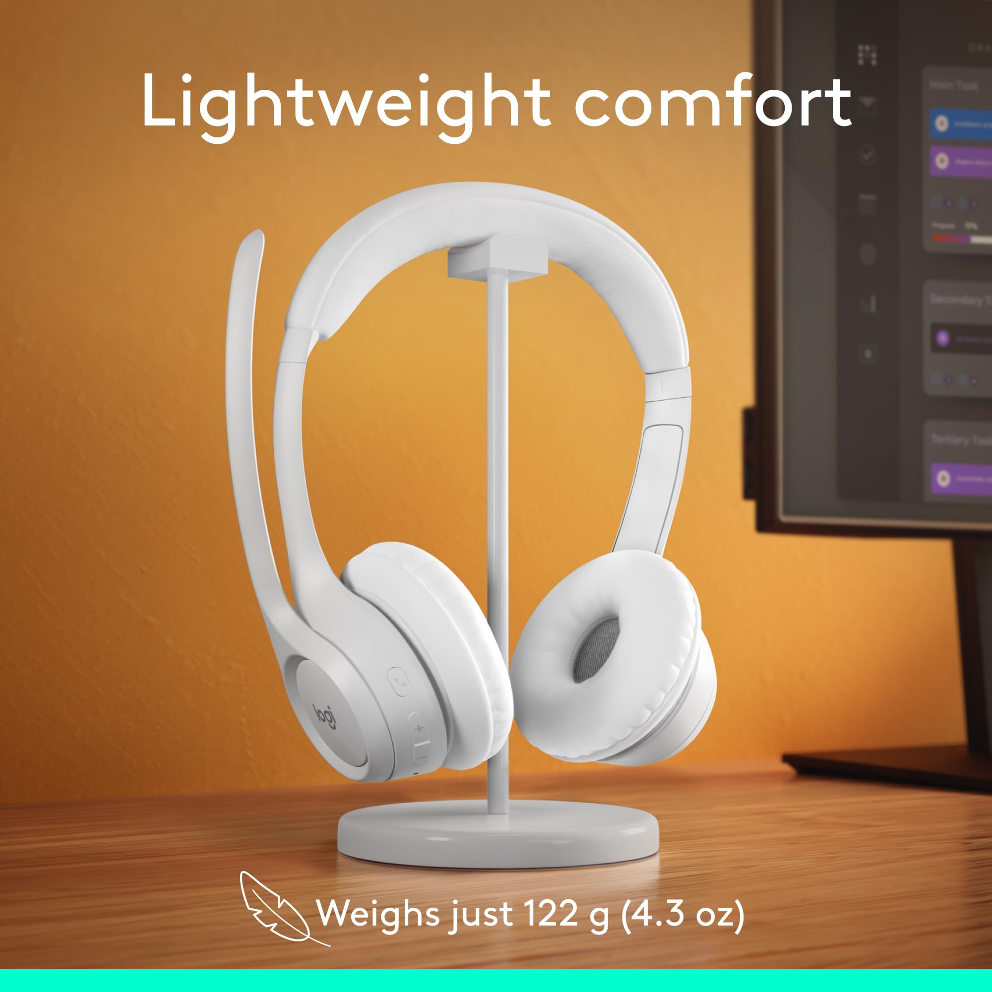 Logitech Zone 300 Wireless Bluetooth Headset with Noise-Canceling Mic - Compatible with Windows, Mac, Chrome, Linux, iOS, Android - Off-White - Perfect for Remote Work, Online Meetings & Gaming