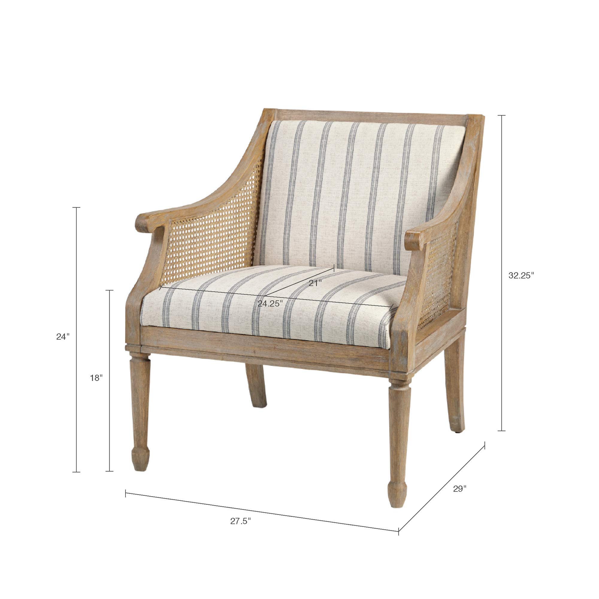 Solid Wood Frame Cane Webbed Accent Chair with Swoop Track Arms & Turned Legs - Farmhouse, Coastal, Cottage Style Deep Seating Lounge Chair for Living Room, Bedroom, or Sunroom - Reclaimed Wood Beige Finish