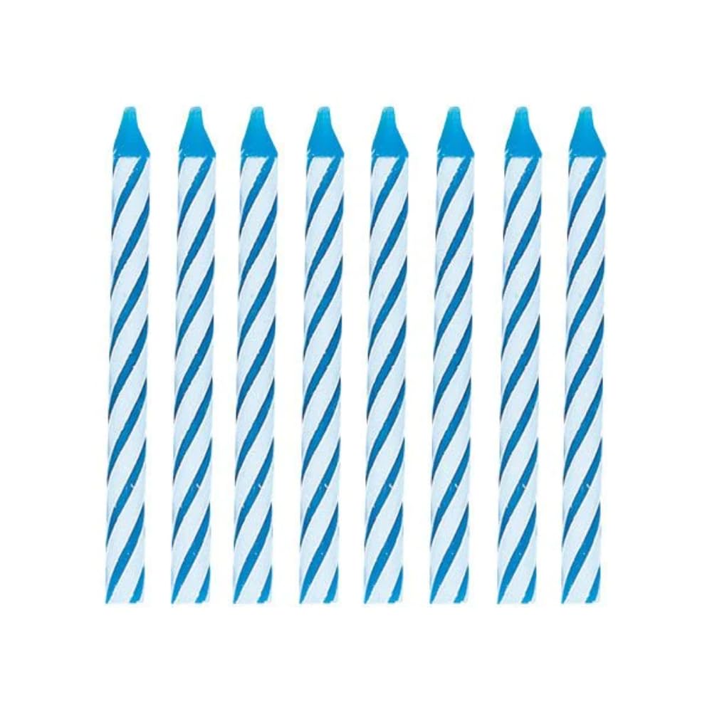 1905BC Striped Blue Birthday Candles - Pack of 24 (6cm) for Party Decorations, Cake Toppers & Celebrations | Unique Party Supplies