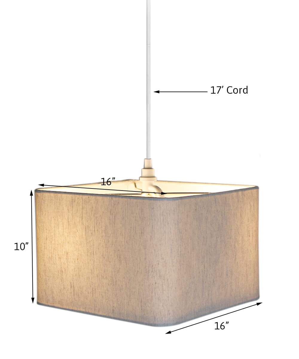 HomeConcept 2-Light Plug-in Swag Pendant with Diffuser - 16 Inch Textured Oatmeal Finish & White Cord - Perfect for Kitchen Island, Dining Room or Bedroom Lighting