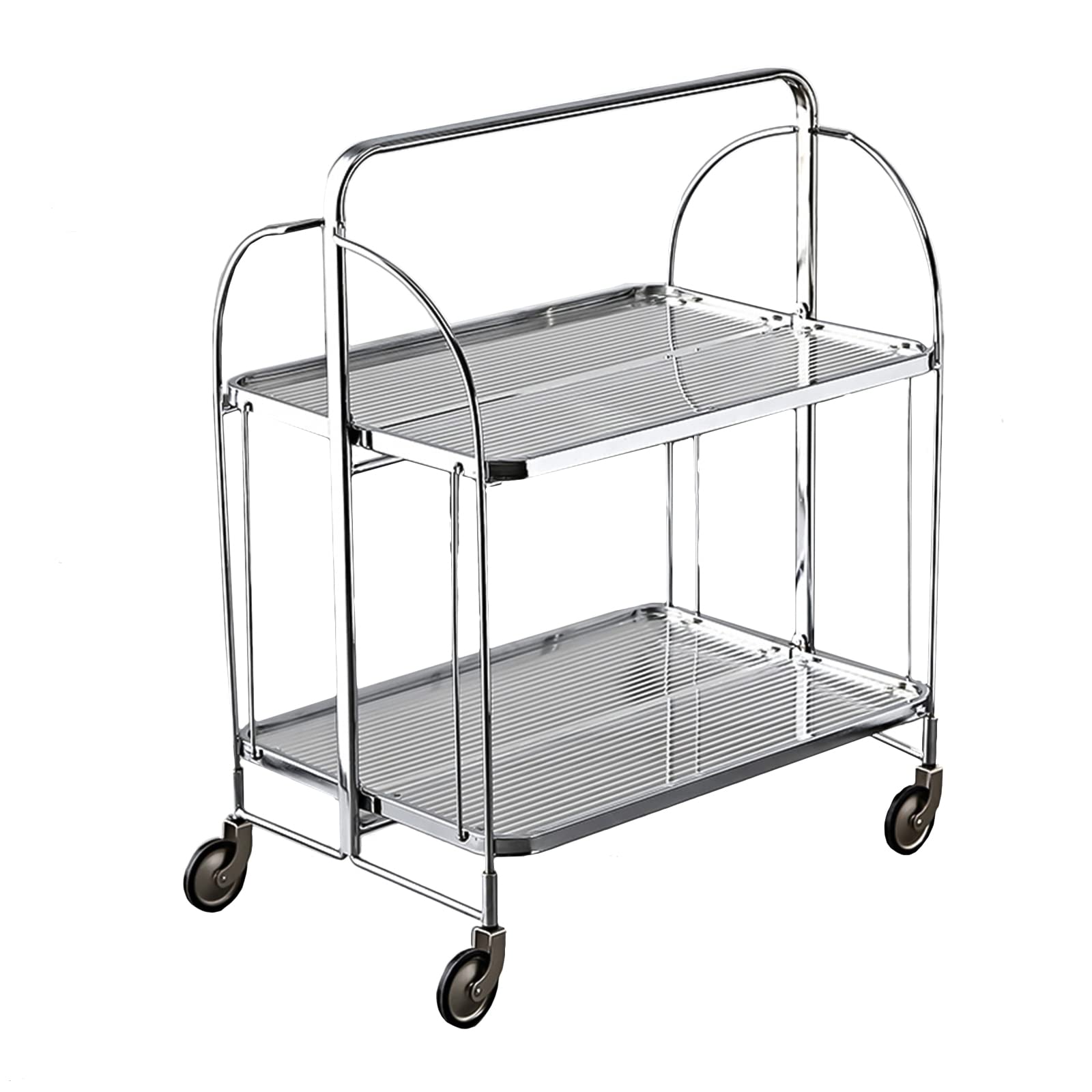 2-Tier Rolling Cart Utility Storage Shelves - Foldable Metal Serving Trolley with Tempered Glass Top for Kitchen, Home, Bar, Office & Dorm - Perfect for Catering, Organizing Supplies & Mobile Serving