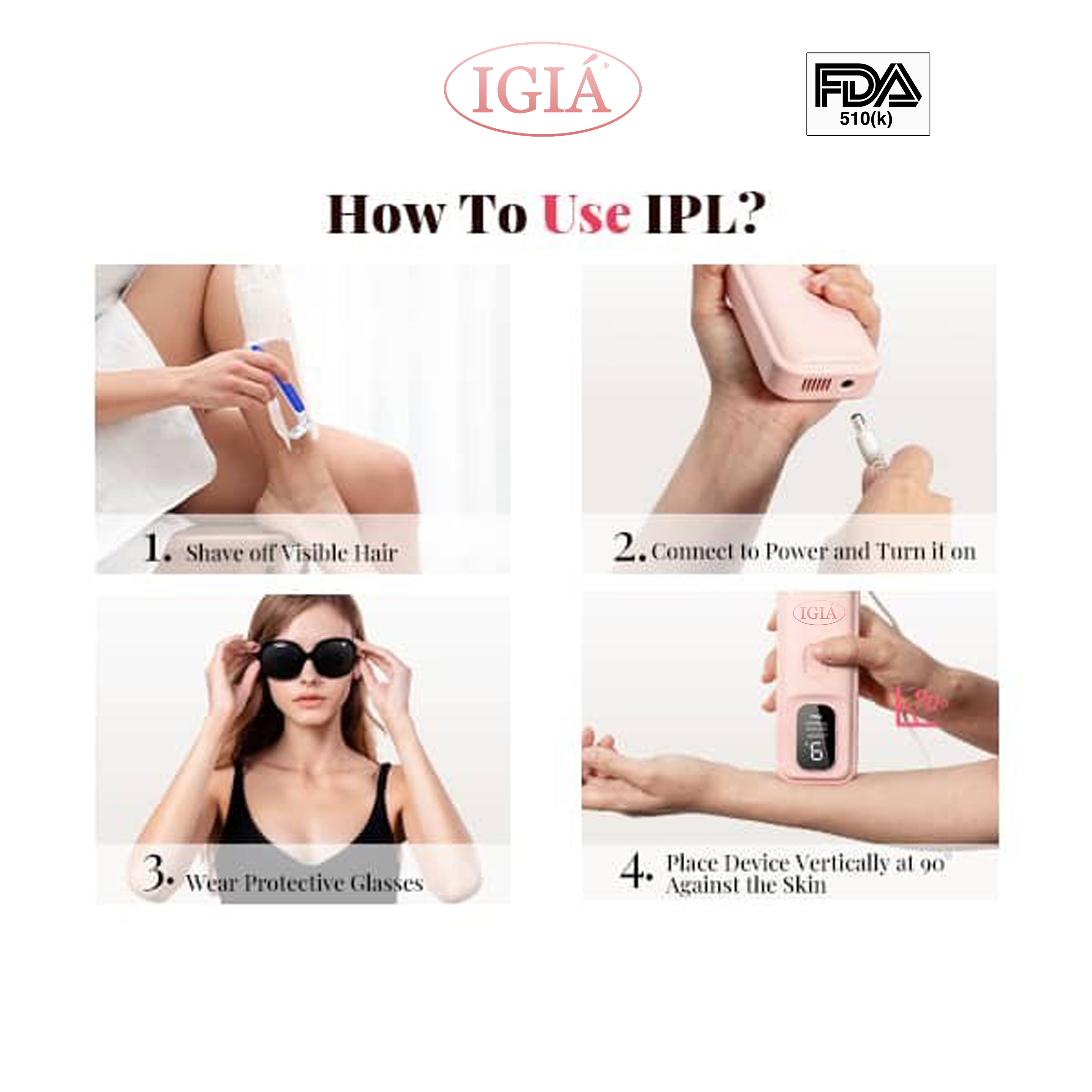 IGIA FDA 510k Approved IPL Hair Removal Device - Permanent Hair Remover for Face, Legs, Underarms & Bikini Line - At-Home Laser Hair Removal System for Women & Men - Painless & Effective Solution for Smooth Skin