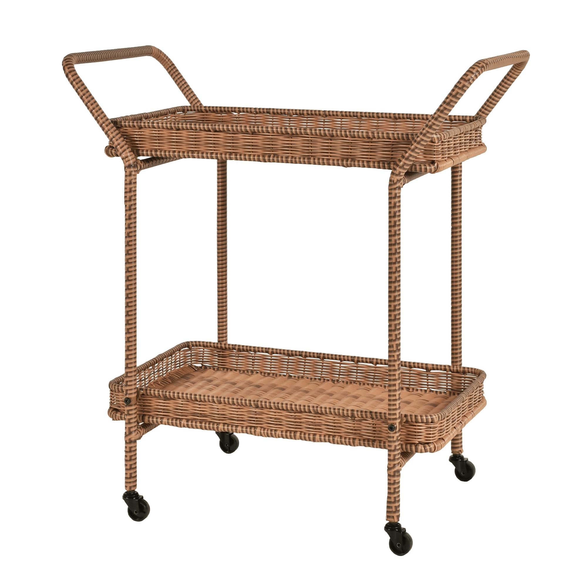 Premium Jeco Outdoor Resin Wicker Serving Cart - Portable Bar Cart with Wheels for Patio, Garden, Poolside & Outdoor Entertaining