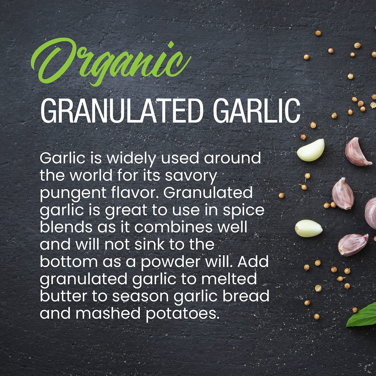 Organic Garlic Powder Granules - Non-GMO, Gluten Free, Kosher Certified - 2.6 oz Glass Jar - Perfect for Stir Fry, Pasta Sauce, Garlic Bread & Seasoning - The Spice Lab Premium Dried Garlic