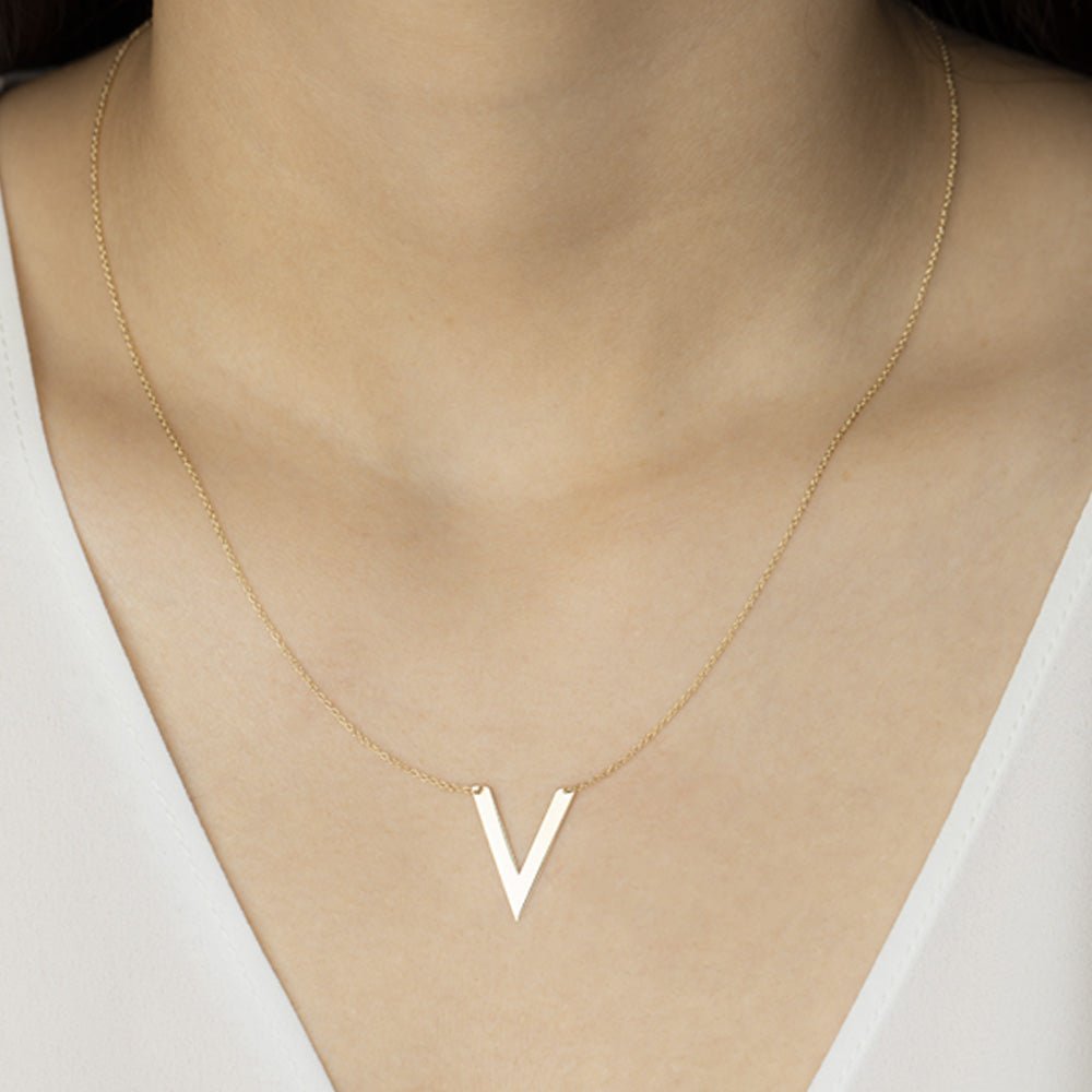 14K Solid Yellow Gold Chevron V Station Necklace for Women - Elegant Layering Piece for Everyday Wear, Date Nights & Special Occasions