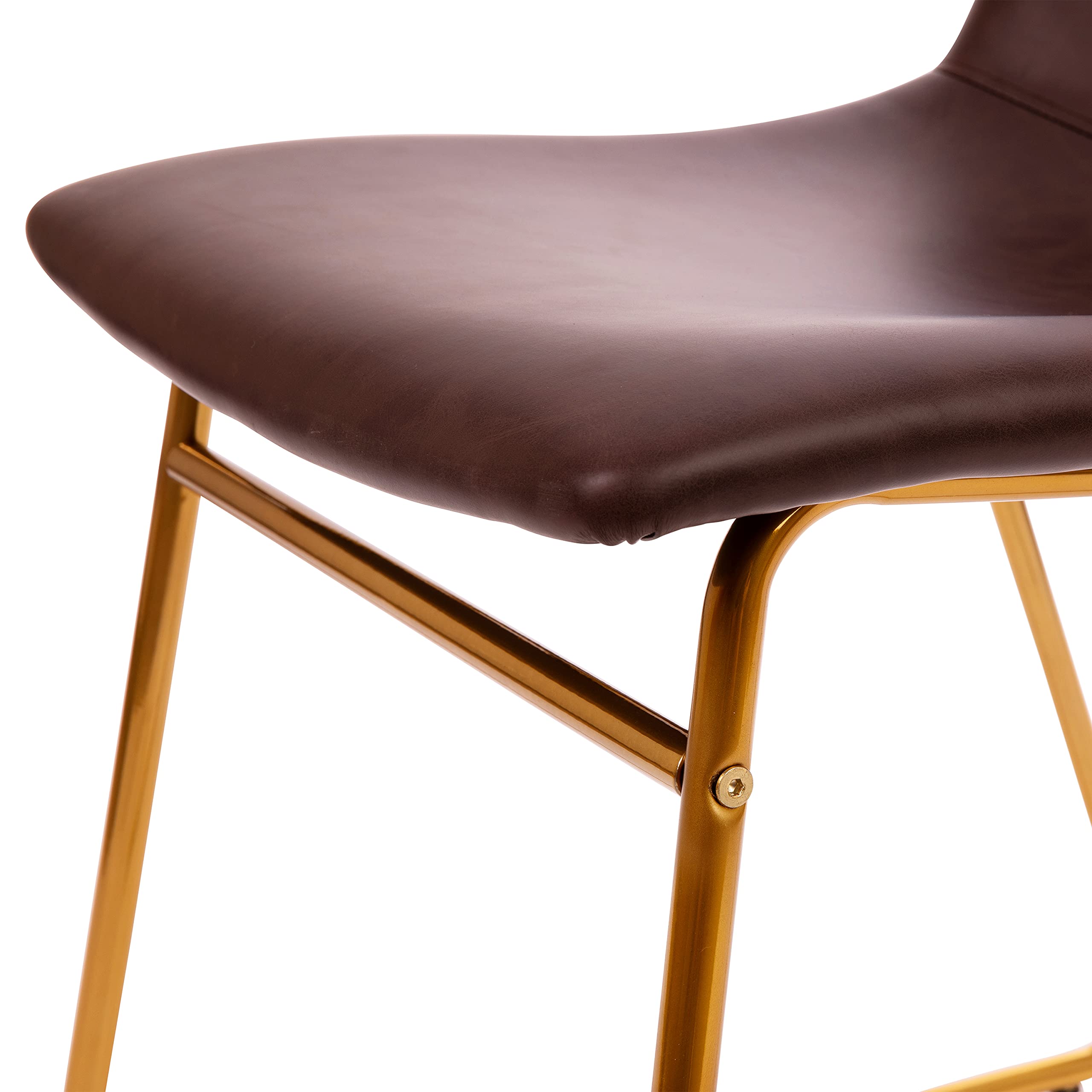 EMMA + OLIVER 18 Inch Indoor Dining Chairs Set of 2 - Dark Brown LeatherSoft Upholstery with Gold Metal Frame - Modern Kitchen & Breakfast Nook Seating