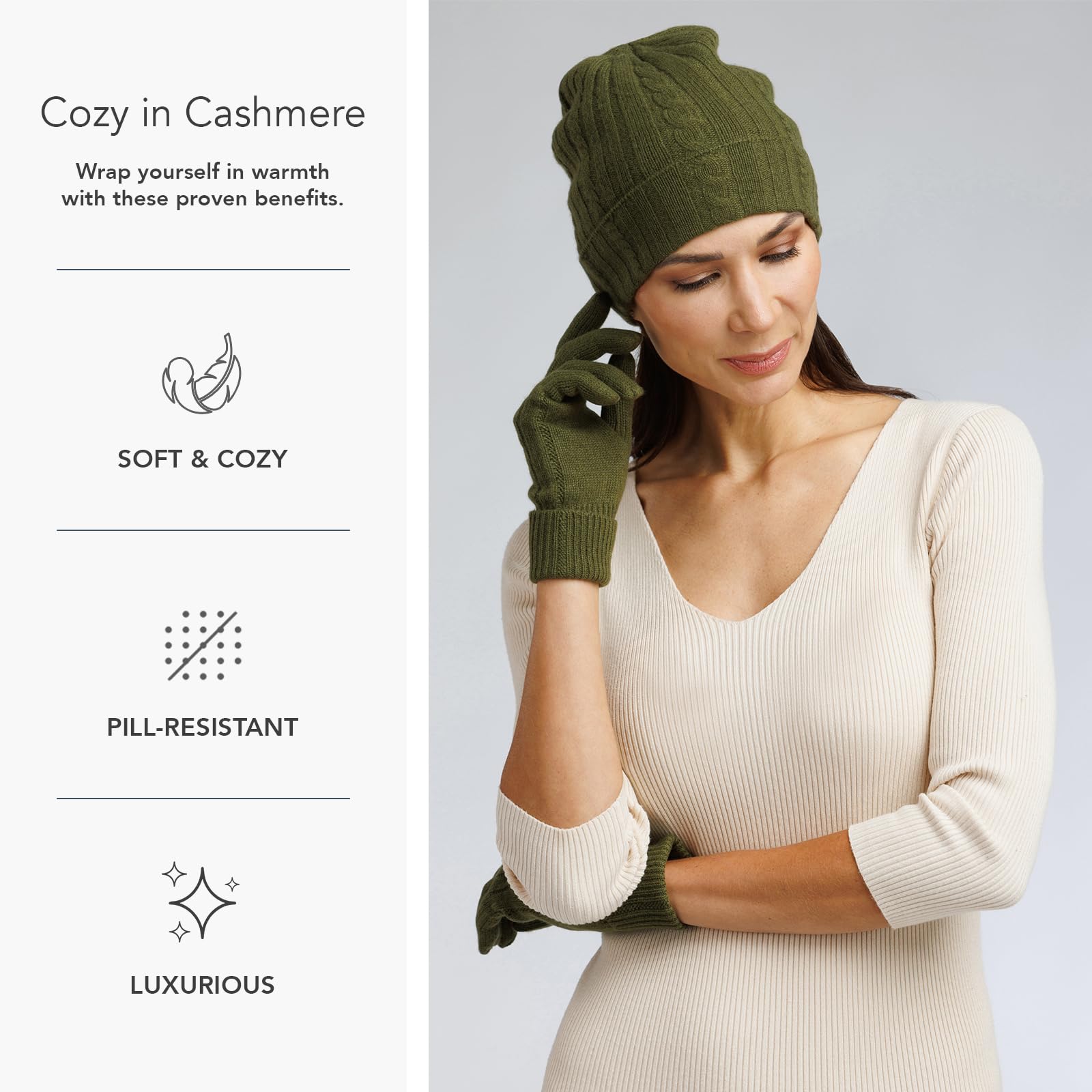 Fishers Finery Women's 100% Pure Cashmere Winter Hat & Glove Set - Luxurious Soft Warm Accessories Gift in Elegant Box for Cold Weather, Outdoor Activities & Holiday Gifting