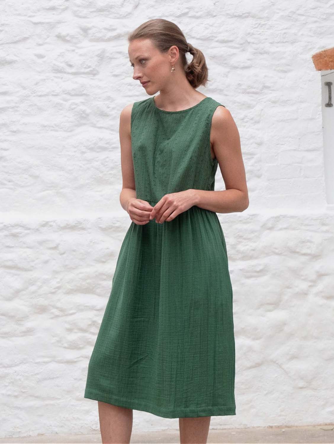 Elaine Cotton Day Dress for Women - Soft & Comfortable Forest Green Summer Dress | Perfect for Casual Outings, Brunch, and Beach Vacations