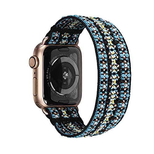 Tefeca Orchid Embroidery Pattern Elastic Strap for Apple Watch - Compatible with All Apple Watch Models - Soft Adjustable Replacement Band for Women & Men - Perfect for Workouts, Running, Yoga & Everyday Wear
