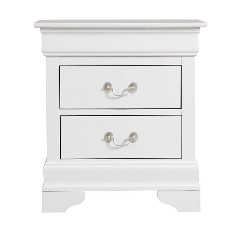 Glory Furniture Louis Phillipe White 2-Drawer Nightstand - Elegant Bedside Table for Bedroom Decor & Storage