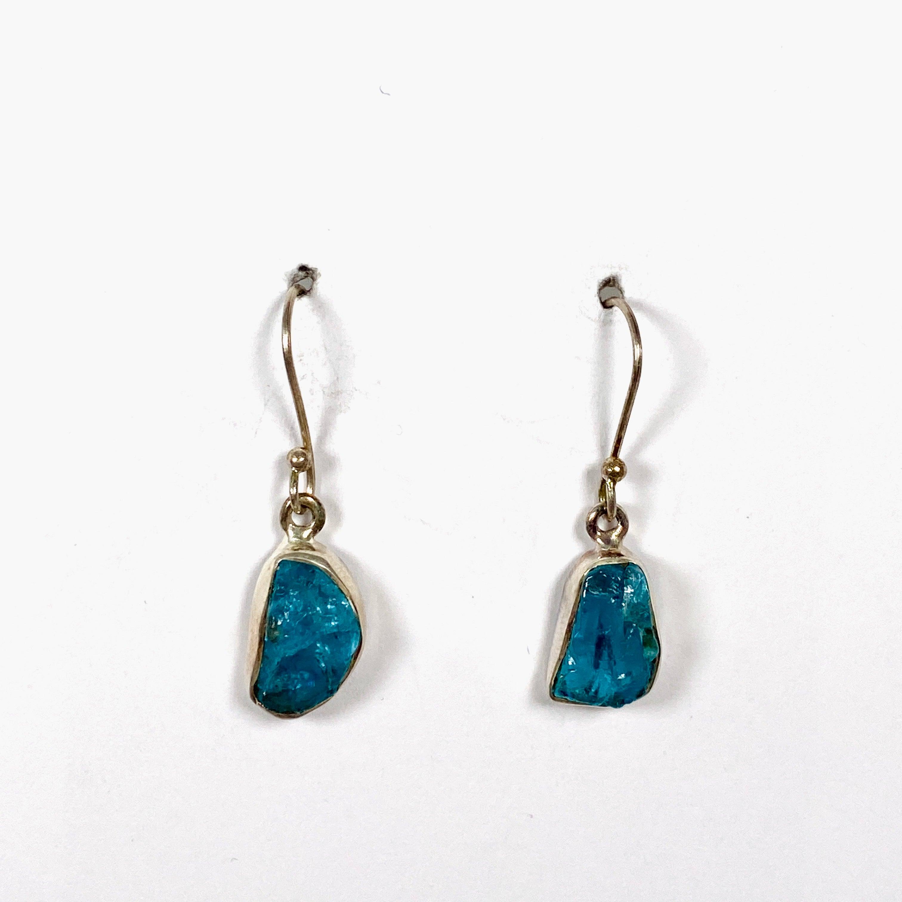 Natural Blue Apatite Raw Stone Earrings - Handmade Boho Jewelry for Women (E2359 AP) | Perfect for Meditation, Healing & Spiritual Practices
