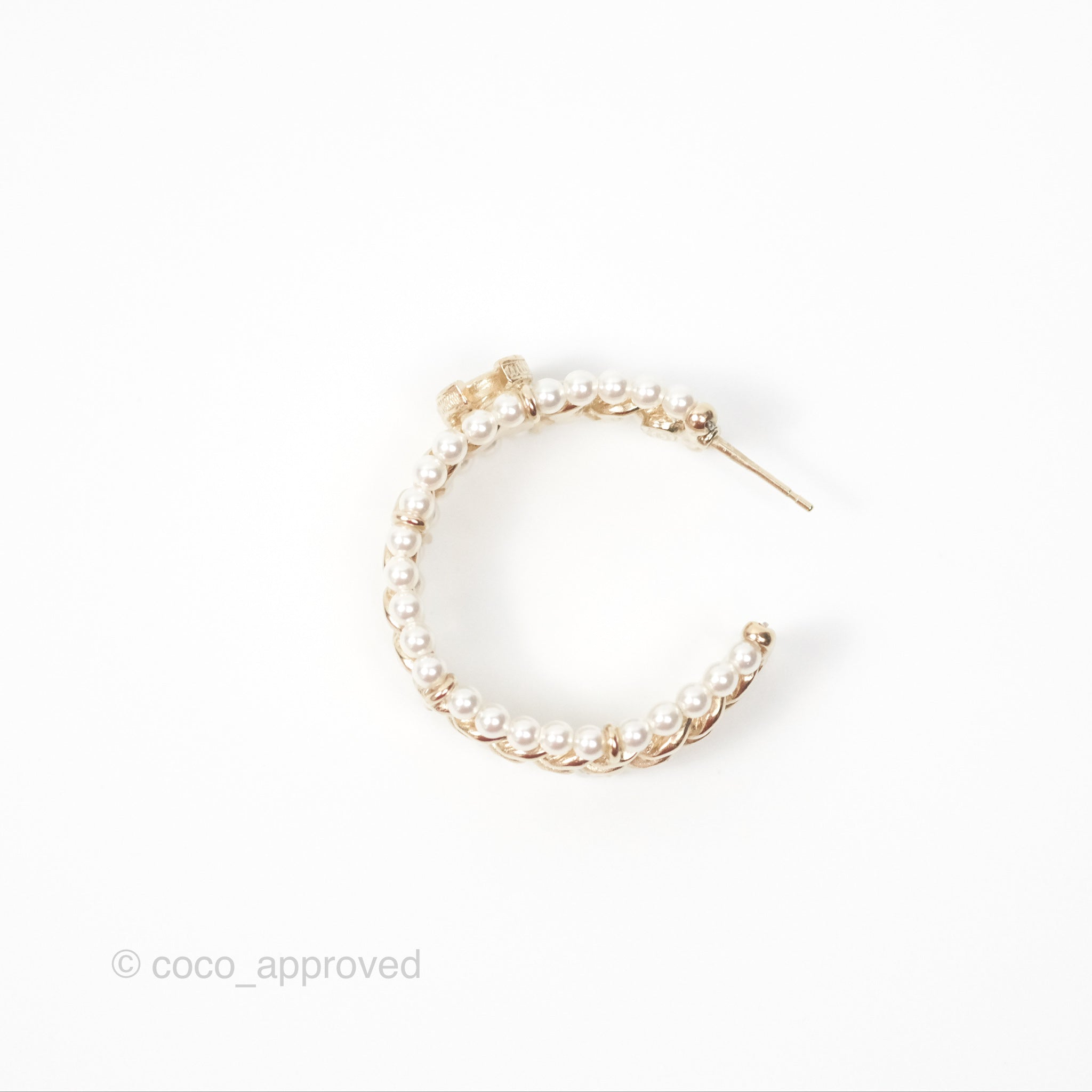 Chanel CC Pearl Hoop Earrings in Gold Tone - Luxury Fashion Jewelry for Women | Perfect for Parties, Weddings & Special Occasions