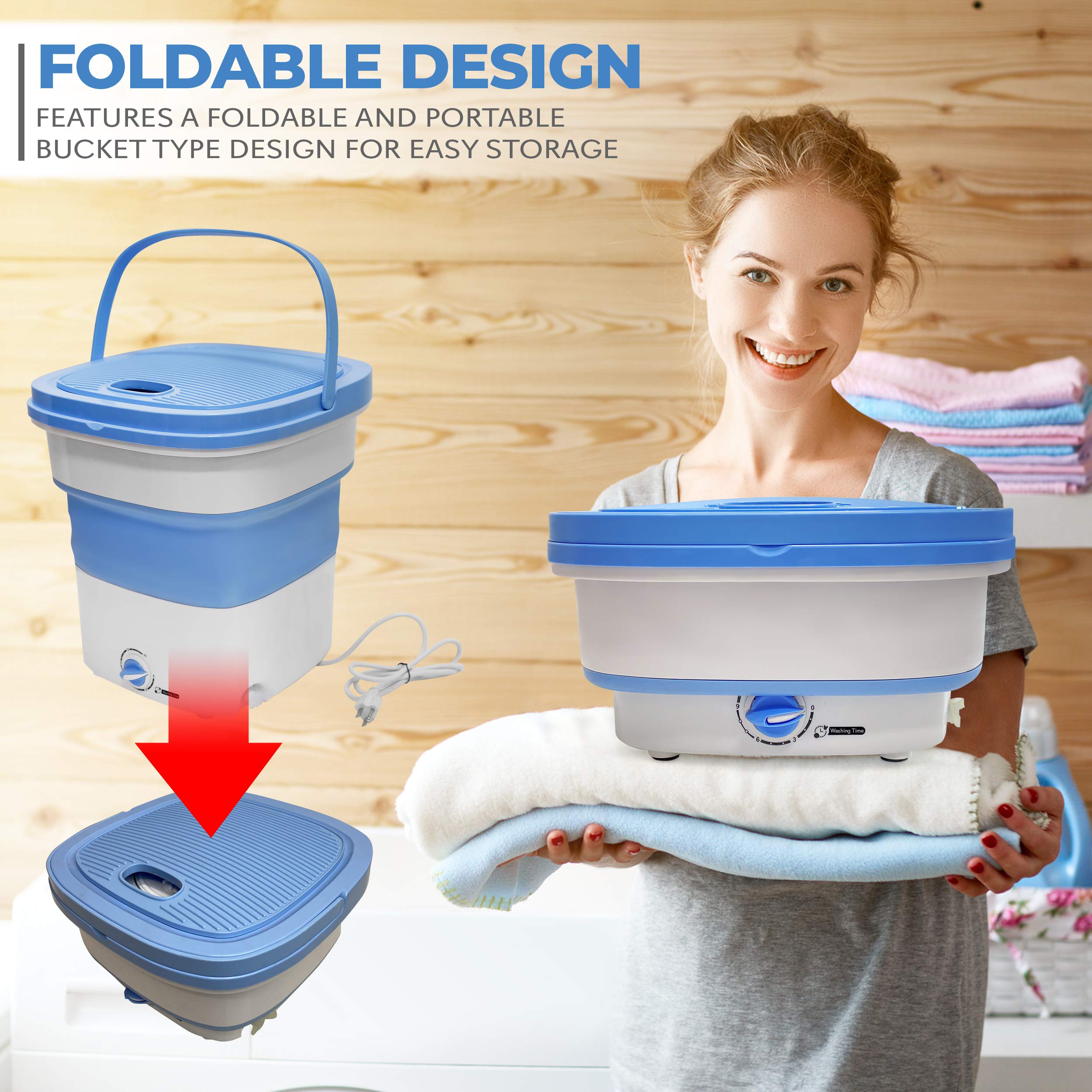 PURE CLEAN Portable Mini Washing Machine | Lightweight Collapsible Bucket for Camping, Travel, Apartments & Dorms | Compact Laundry Solution for Small Spaces | USA Brand Pure Clean PUCWM33.5 in Light Blue | Perfect for RV Trips, College Dorms & Tiny Homes