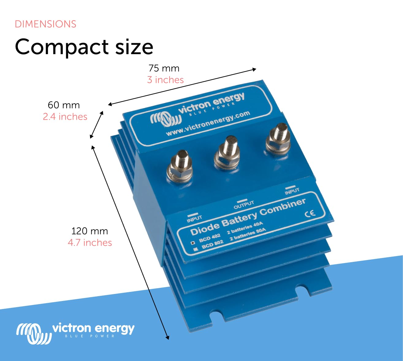 Victron Energy BCD 402 40A Diode Battery Combiner for Dual Battery Systems - Perfect for RVs, Boats & Off-Grid Power Solutions