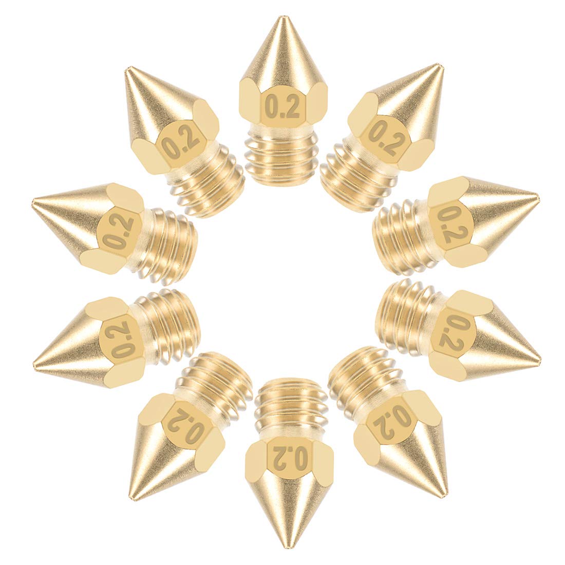 uxcell 0.2mm 3D Printer Nozzles - 10pcs M6 Thread Brass Nozzle Tips for 1.75mm MK8 Extruder - High Precision Printing for Miniature Models & Fine Details | Perfect for Miniatures, Jewelry Making & Detailed Prototyping
