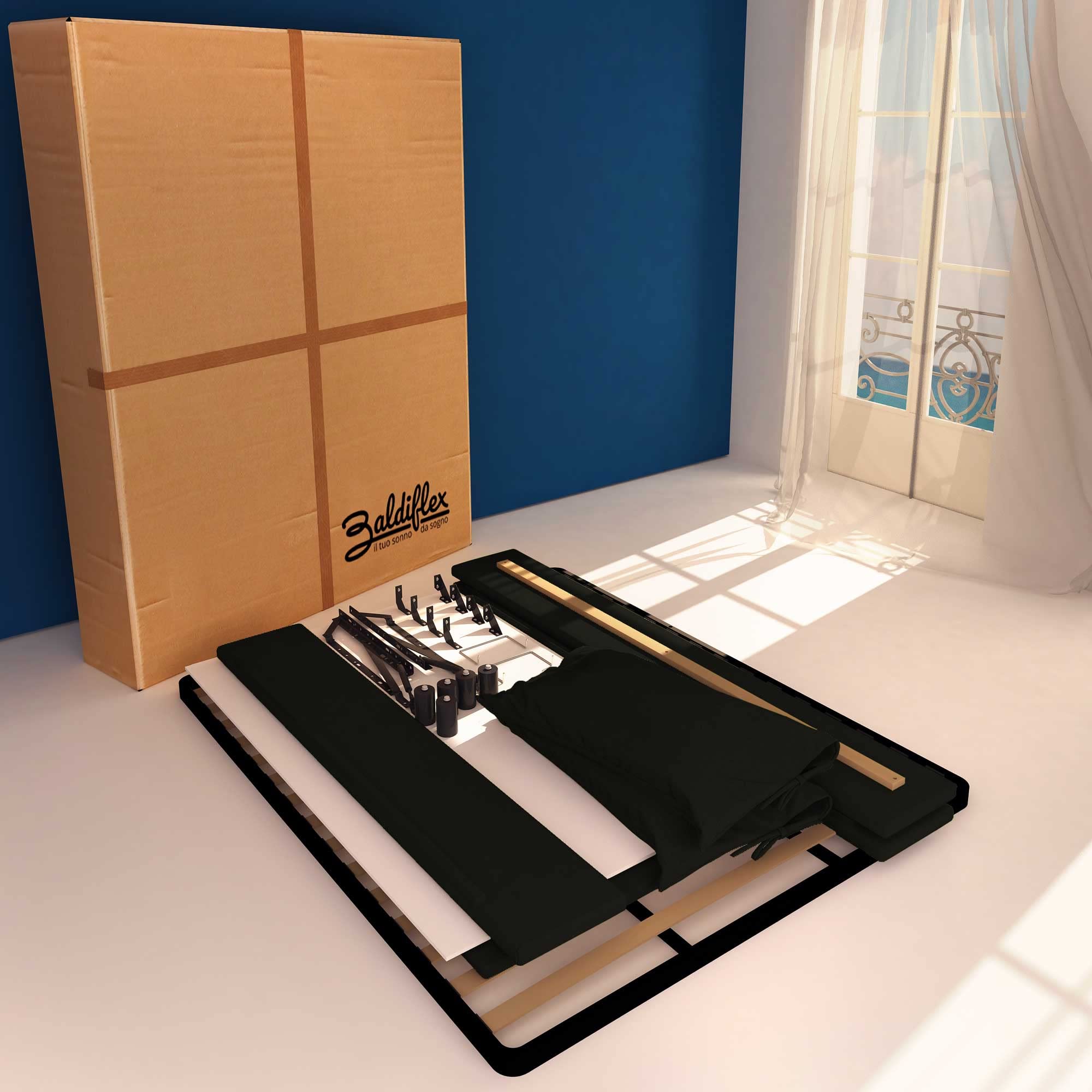 Baldiflex Single Bed with Storage - Licia Soft Synthetic Leather Upholstery, Slatted Base for Single Mattress, 120 x 200 cm, Padded Headboard, Black - Perfect for Small Bedrooms, Guest Rooms & Studio Apartments